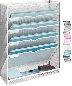 Mail Organizer for Wall - Heavy-Duty Mesh Hanging File Organizer. Wall Organizer For Papers, Folders, Files Clipboard & Magazine Organization. Great For Home, Office Classroom Or Doctor. (White)