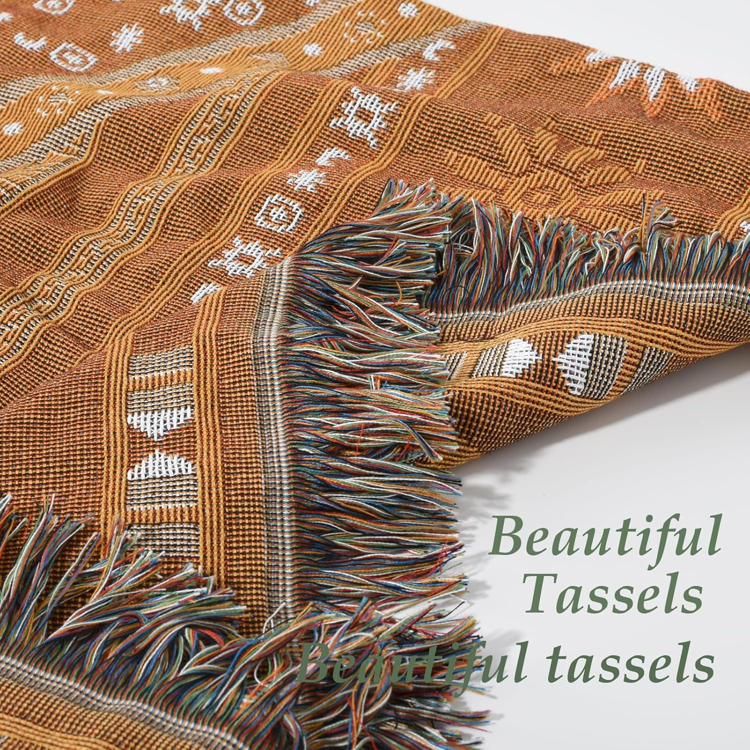 Snycler Boho Throw Blanket for Bed 50 * 60inch Woven Blanket Cotton Polyester Farmhouse Decor for Indoor Outdoor Sofa Bedroom Garden,All Season(Brown) - Image 4