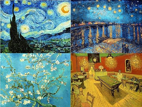 Paquete de 4 kits de pintura de diamantes para adultos, pinturas famosas de Van Gogh, pintura de taladro completo por número 5D, arte de diamantes