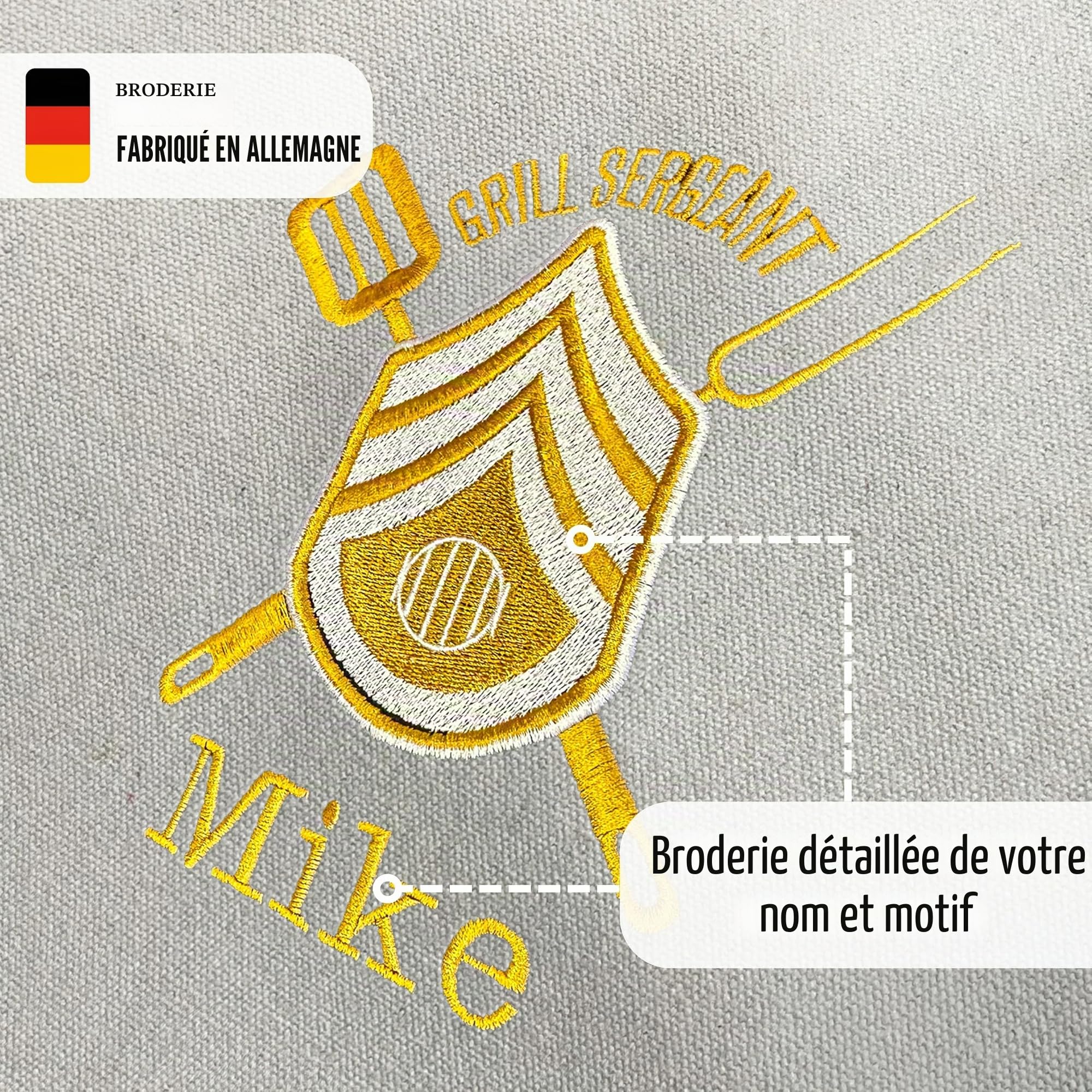Tablier de barbecue personnalisé avec motif et texte brodé – Tablier de cuisine personnalisé en coton de qualité supérieure comme cadeau spécial