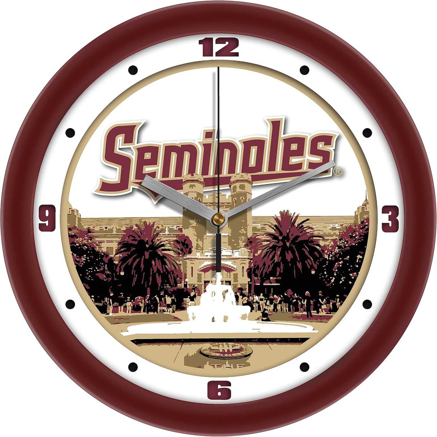 Florida State Seminoles Wall Clock - Campus Art, Non-Ticking Quiet Movement, 11.5"