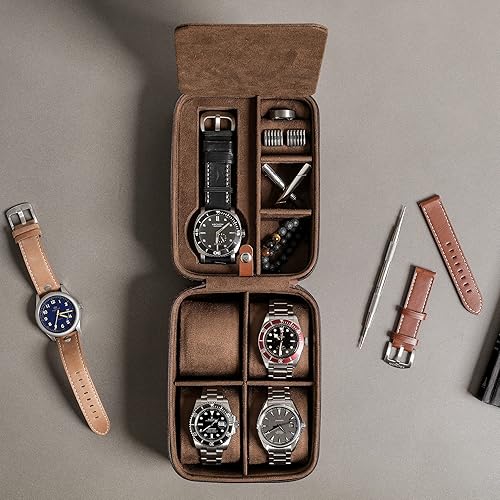 Miniatura 8 de Juego de regalo Caja de reloj de cuero con 12 ranuras con cajón de valet y funda de viaje para 5 relojes a juego, organizador de exhibición de
