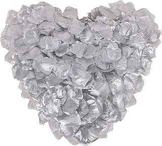 YoungLove 1000 Pieces Artificial Fake Rose Petals Wedding Party Decorations Rose Petals for Weddings, Silver