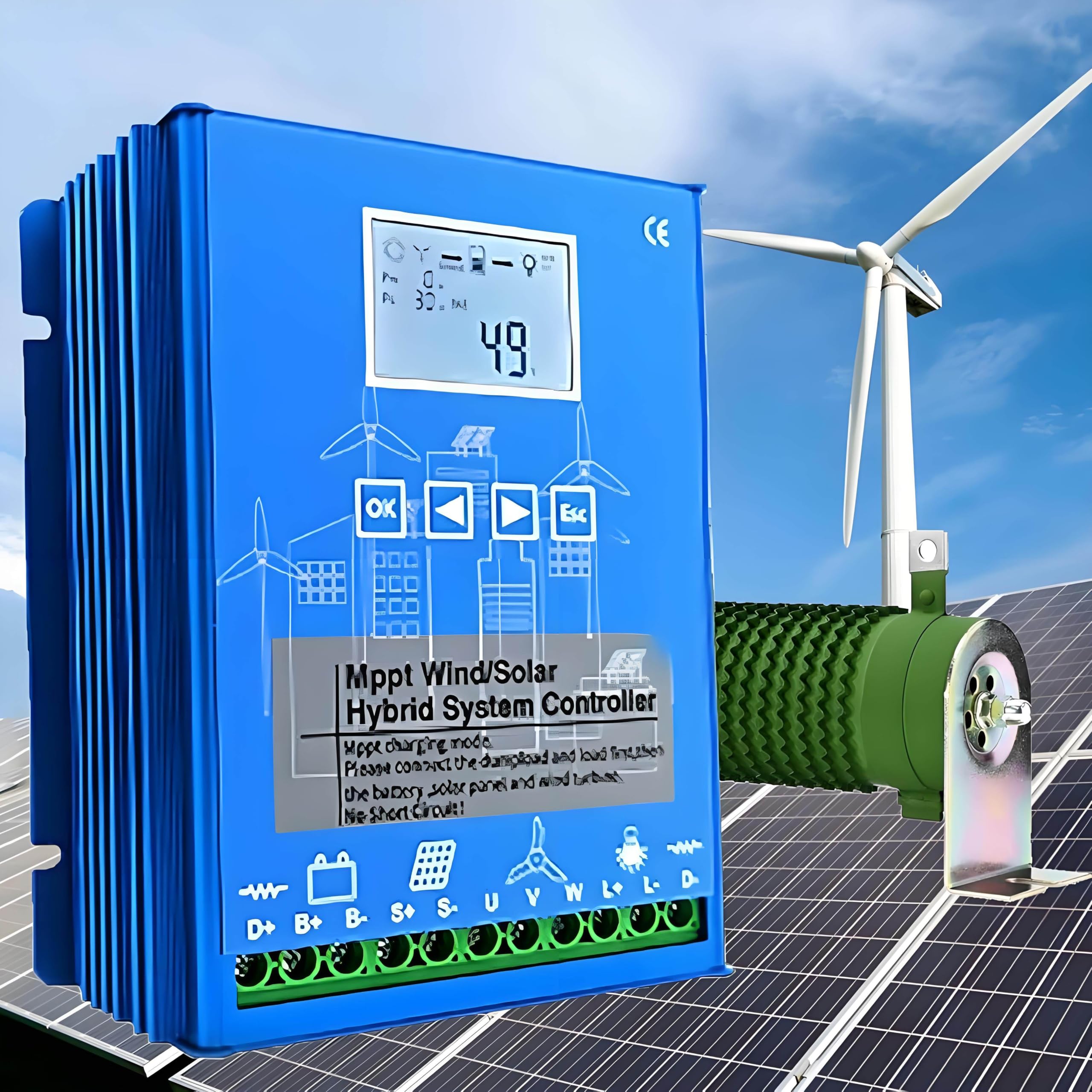 Hybrydowy regulator ładowania wiatrowo-słonecznego z obciążeniem zrzutu do generatora turbiny wiatrowej o mocy maks. 15000 W, panelu słonecznego 12 V 24 V, akumulatora 48V