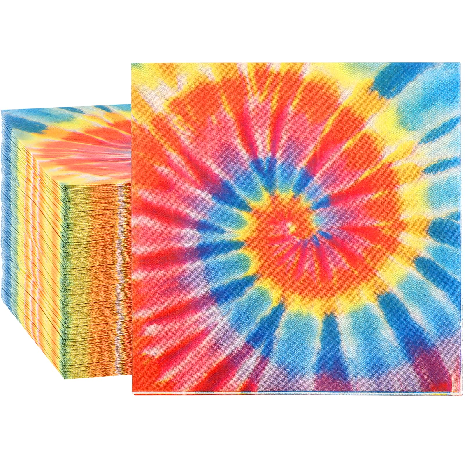 Zhanmai 200 Pcs Tie Dye Napkins Rainbow Hippie Paper Napkins 13 x 13 Inch Disposable Tie Dye Party Decorations 2 Ply Lunch Groovy Party Napkins for Luncheon Table Retro Themed Birthday Party Supplies