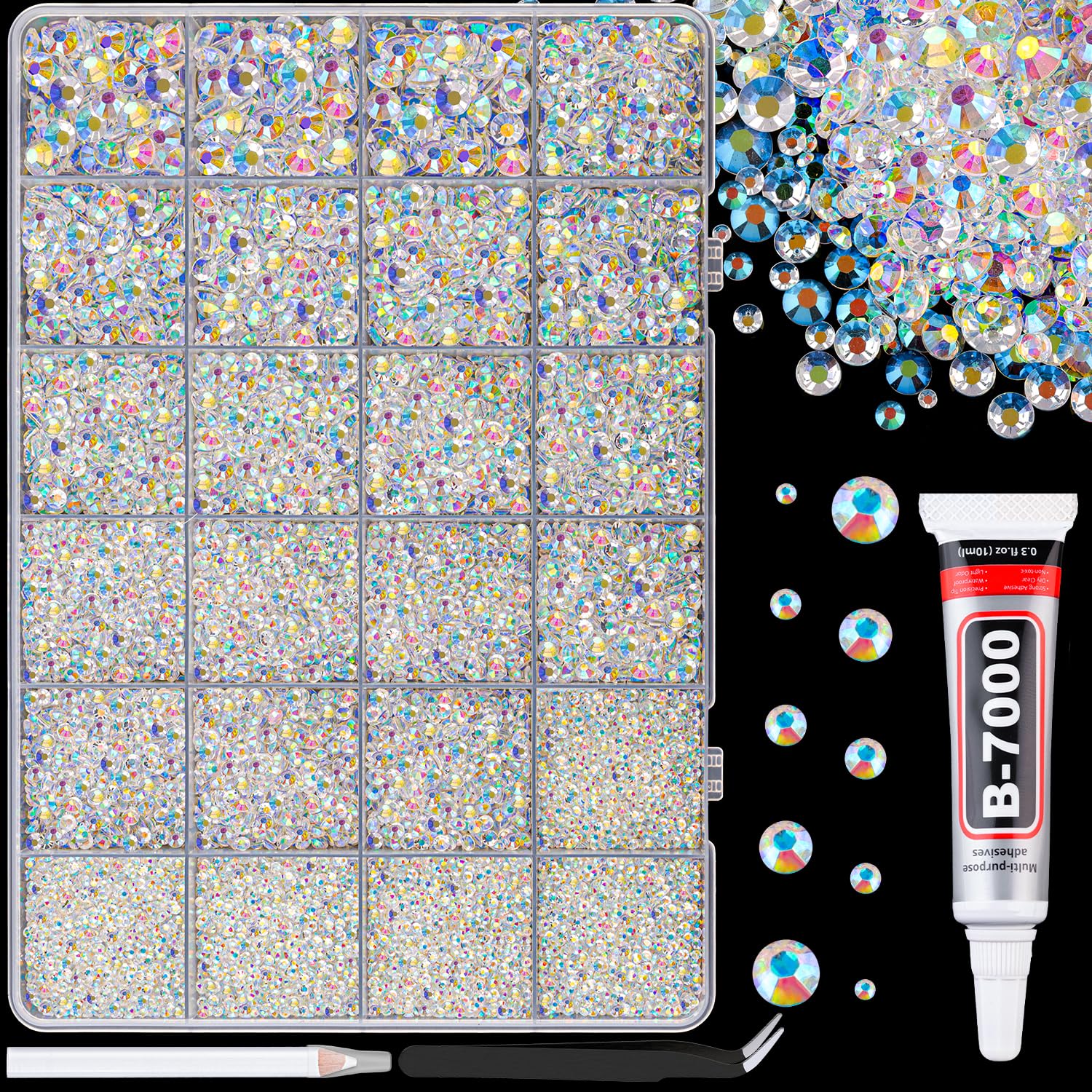 TINKRSTUFF Transparent AB 25000Pcs Resin Rhinestones Mixed Sizes | Craft Bead for DIY Decor - main product image