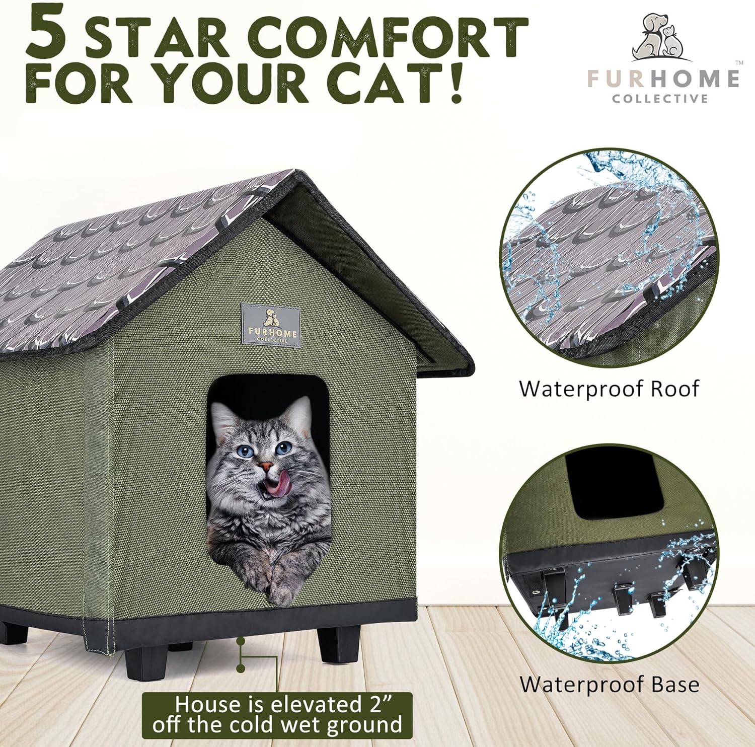 Color olive Heated Cat House for Outside - Cat Houses for Outdoor Cats - Heated Cat House - Outdoor Cat House - Cat Houses for Indoor Cats