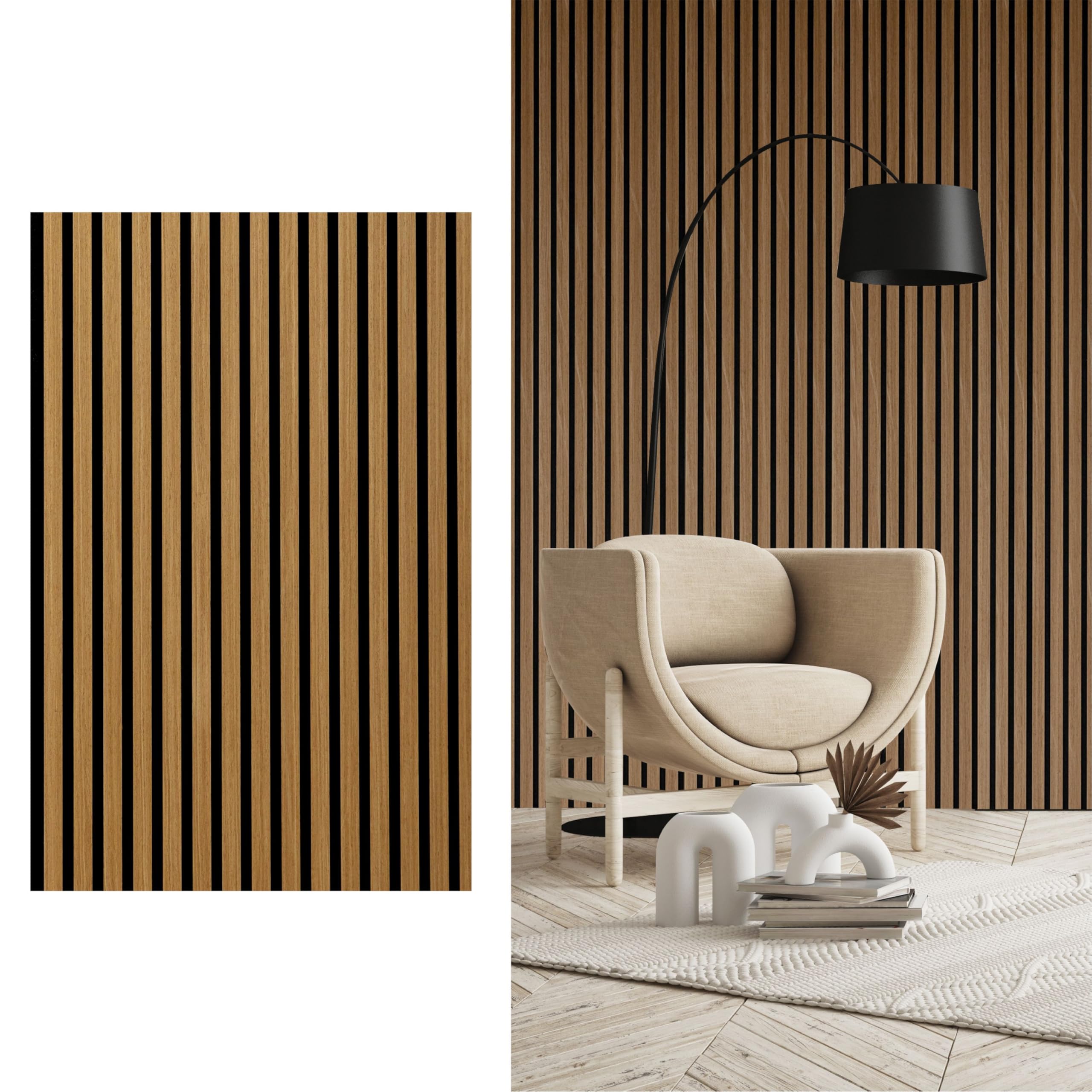 Akustikpaneele Holz | je 120x56cm - 0,672 m² - | Echtholz-Furnier (Eiche) & Akustik-Filz (Schwarz) | Wandverkleidung, Geräuschunterdrückung, Schalldämmung, Akustikpaneel, Farbe HWZ:Oiled Oak