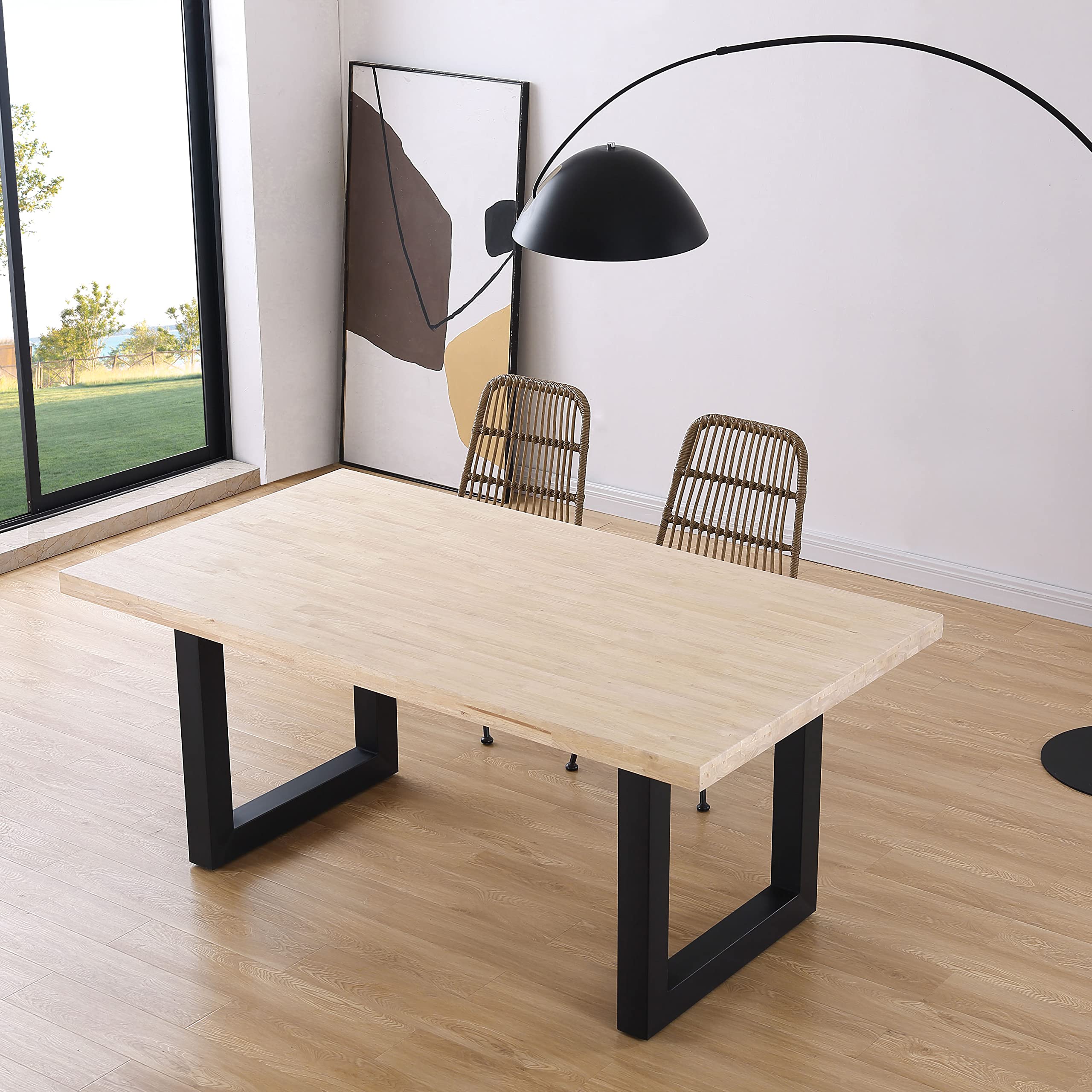 Adec Group duehome | Loft, Mesa Fija de Comedor, Mesa para Salon, Acabado en Roble y Negro, Medidas: 180 cm (Largo) x 100 cm (Ancho) x 76 cm (Alto)