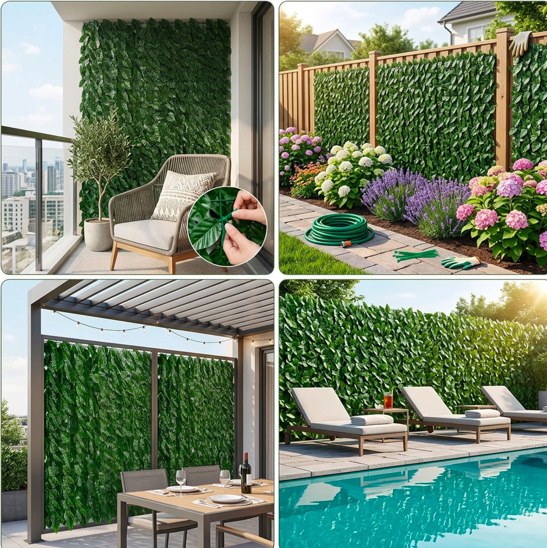 081 Store - Siepe Finta Frangivista Balcone 3 Rotoli 1x3 m – Rete Copri Ringhiera Privacy Alta Densità per Recinzione Giardino Esterno – Siepe Artificiale Realistica Anti UV con Fascette incluse