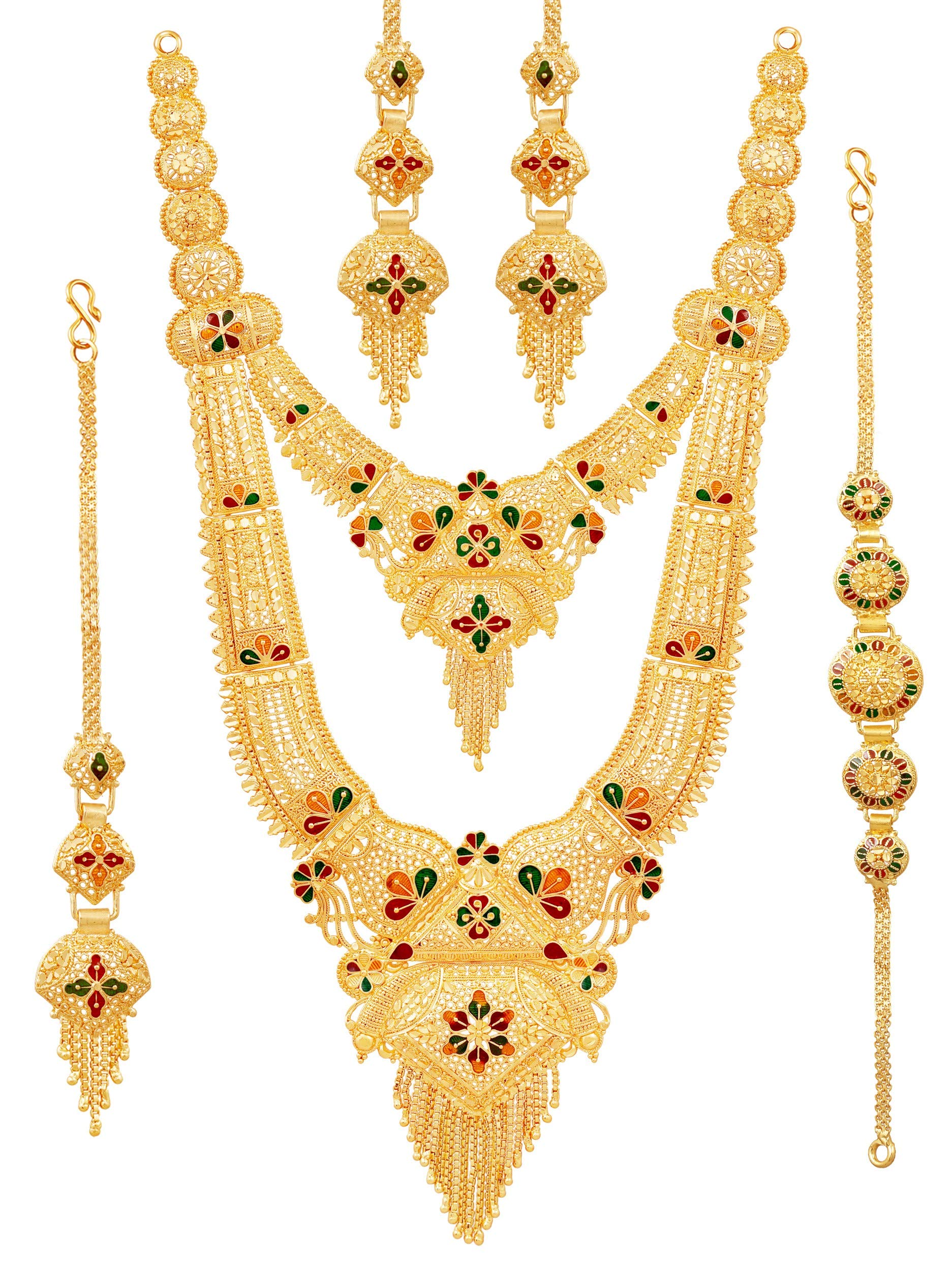 Mansiyaorange Golden Multi Color Layered Long Bridal Jewellery Necklace Set For women And Girls (10.5 Inch Long) (B0D2XZZG46) Amazon Price History, Amazon Price Tracker