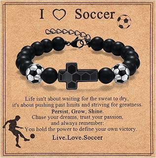 Soccer Basketball Bracelets for Boys,Cross Beaded Bracelet for kids,Adjustable Sports Party Favors,Birthday Easter Communion Confirmation Gifts for Teen Players Fans