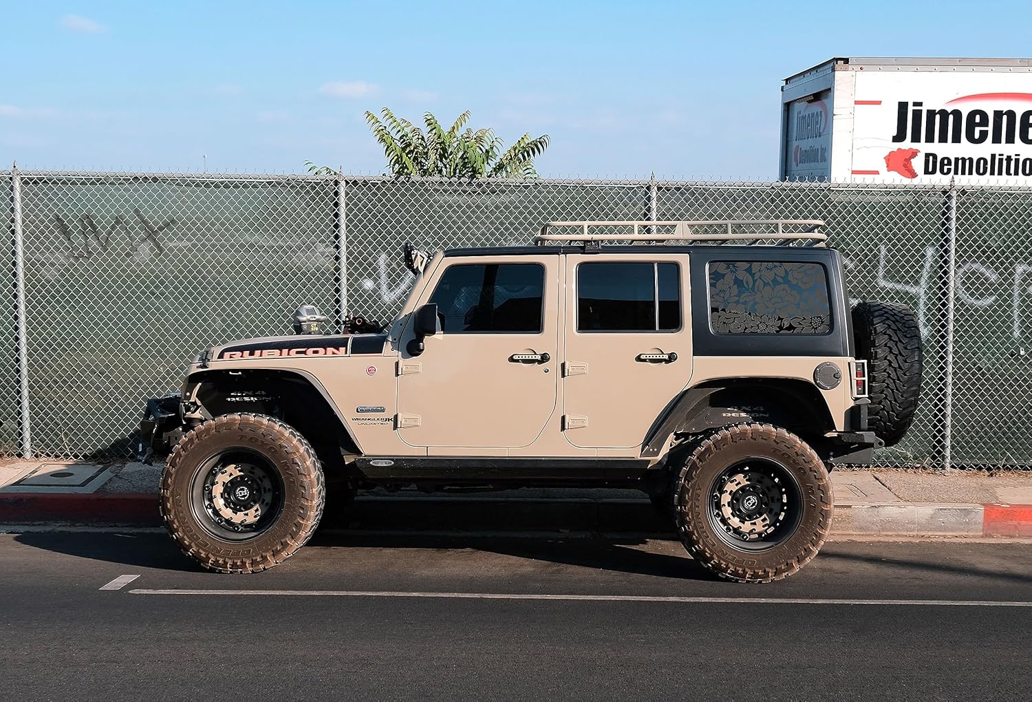 Floral Flower Print Rear Window Decals Fit 2018-2025 Wrangler 4 Door JLU Rear Quarter Window 2018 2019 2020 2023 2024 - Flowers Floral Decal Sticker Vehicle Vinyl Matte Black(4 Door only)