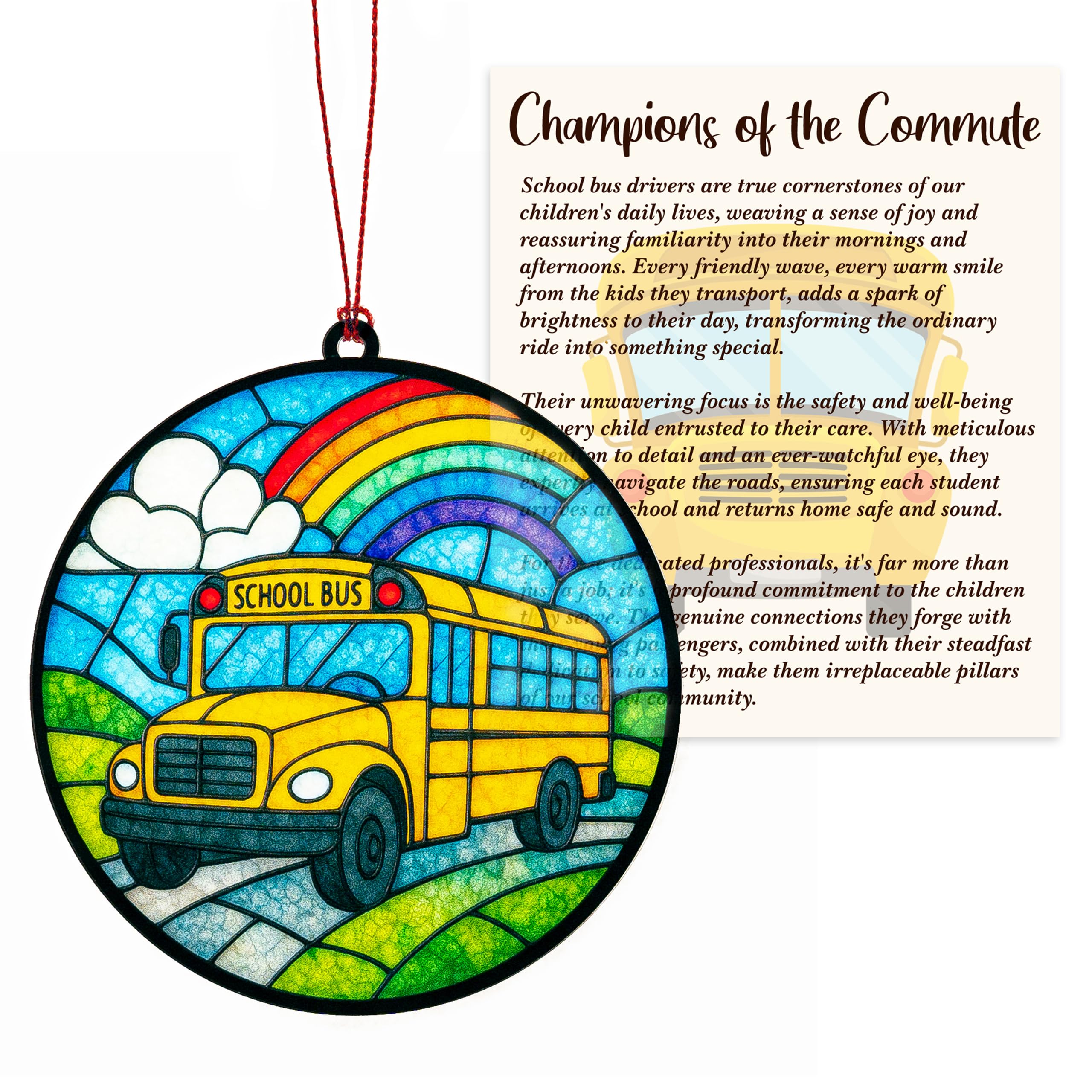 Bus Driver Gifts - Bus Driver Appreciation Gifts with Card - Thank You Gift for Back to School/College - First Day of School - End of Year or Retirement - Car, Window, Tree Hanging for Ornament