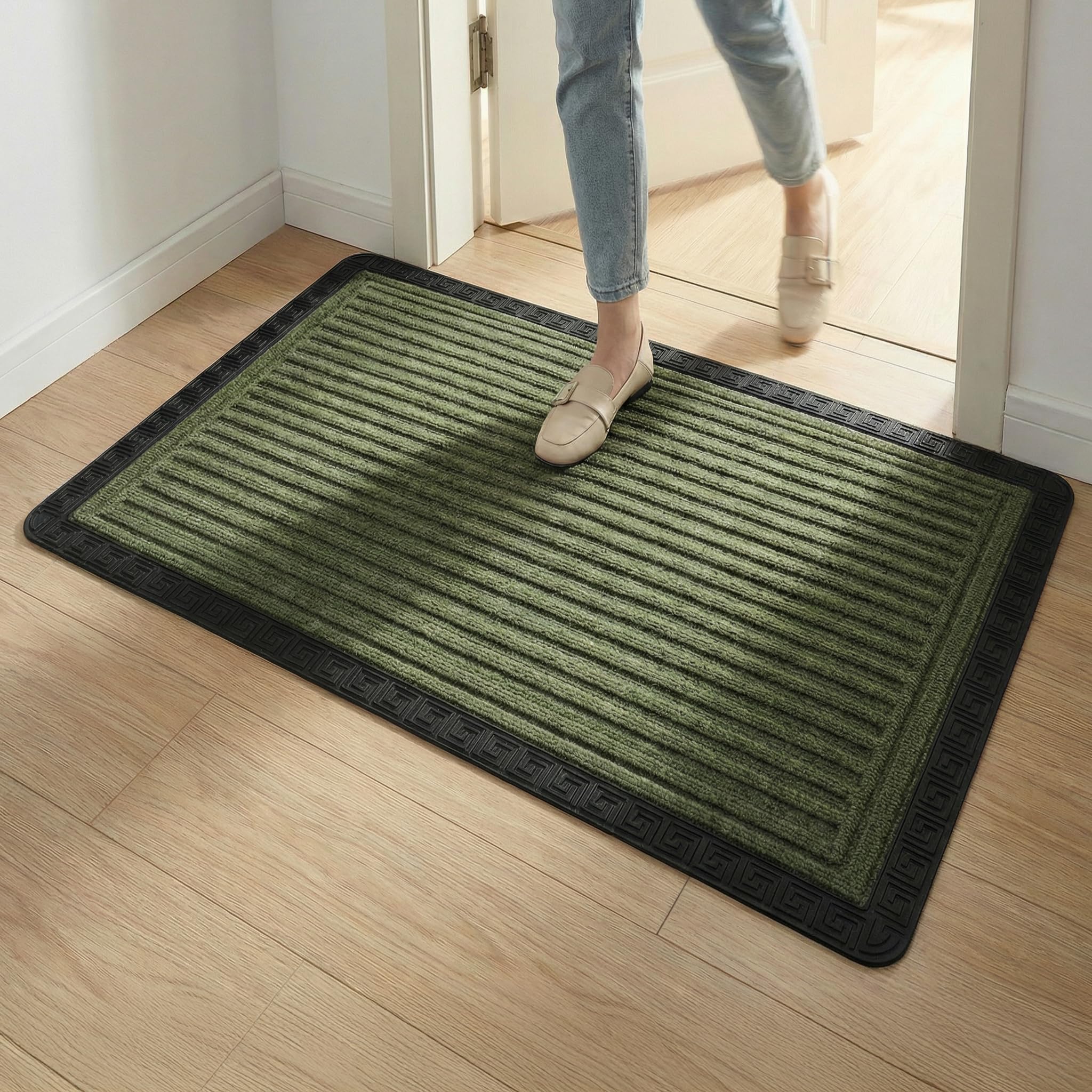 Yellow Weaves Large Size (60x90 cm) Door Mat for Home Entrance, Outdoor Rubber Mat - Non-Slip, Anti Skid Foot Mat, Dirt Trapper, Heavy-Duty, Waterproof Doormat (Stripe Design, Olive Green Color)-image-32
