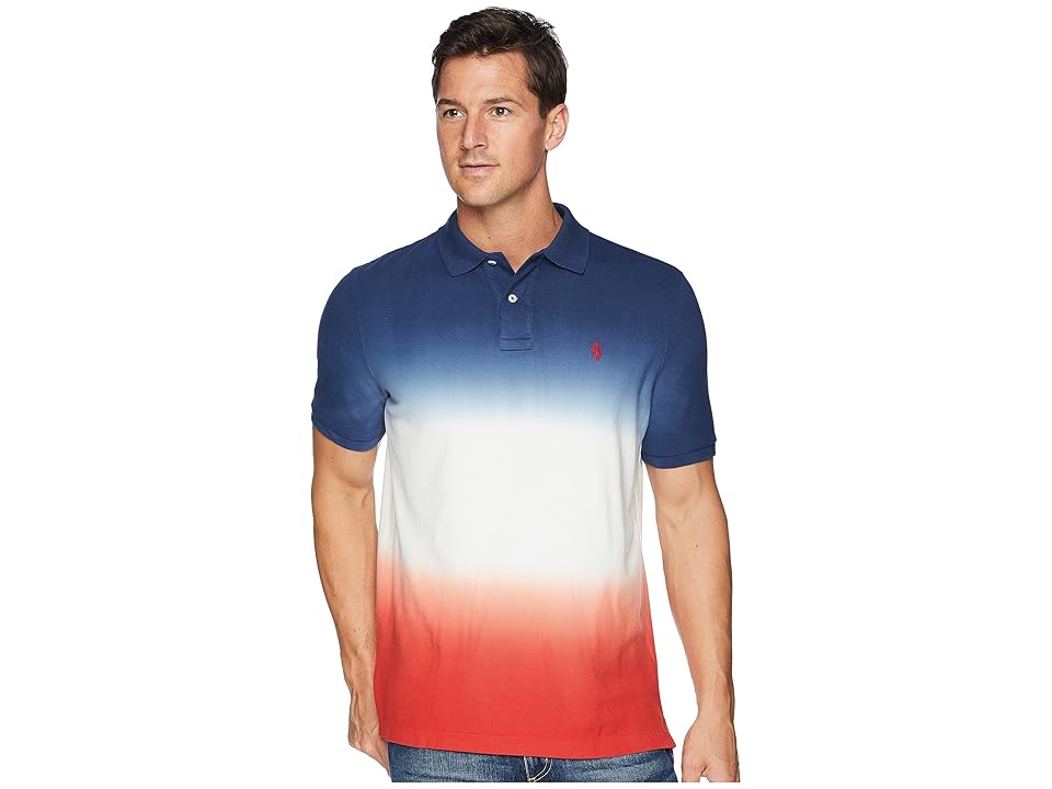 

Polo Ralph Lauren Dip-Dyed Pique Polo (Dark Cobalt/White/Red Beret) Men's Clothing
