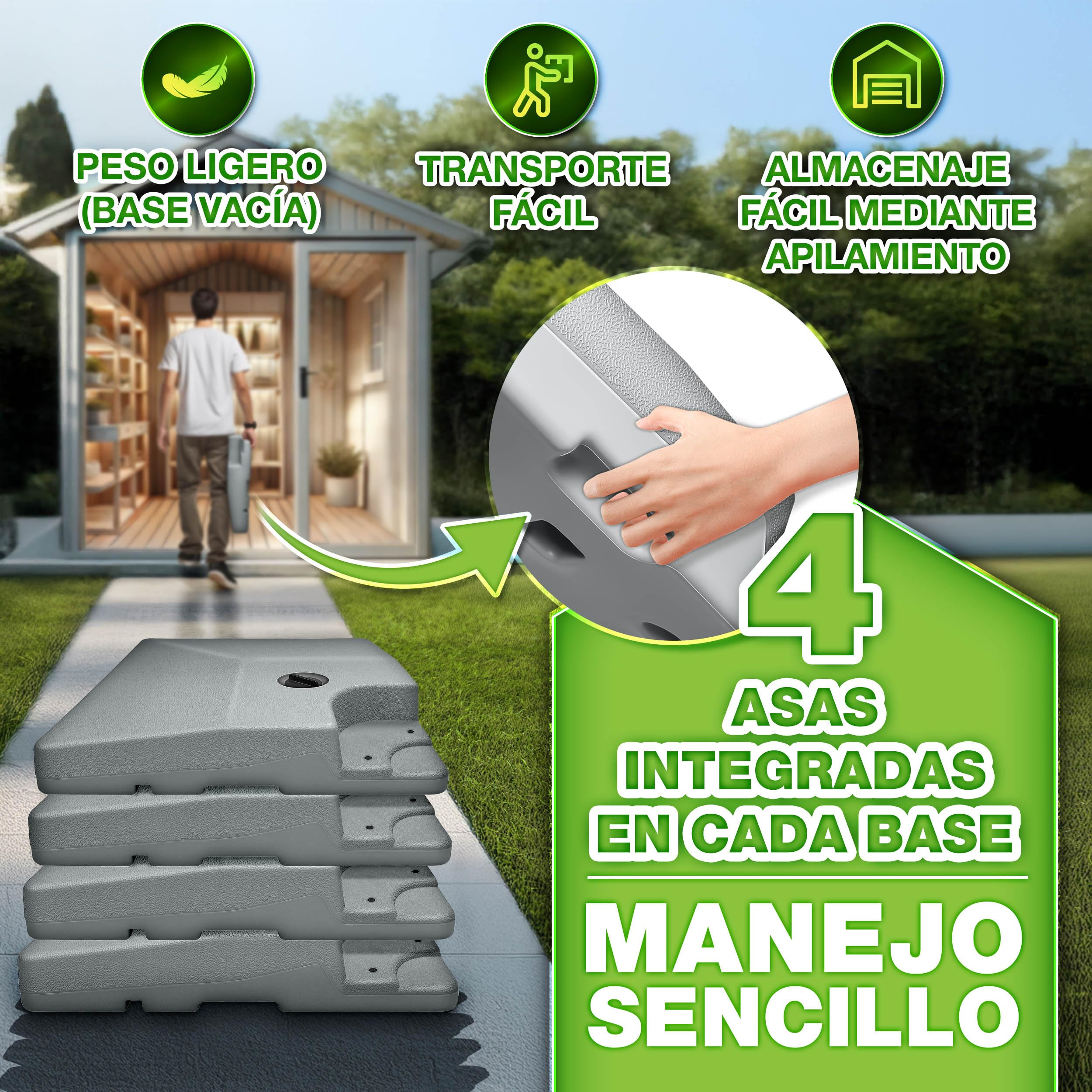 tillvex Soporte para sombrilla de 90 l/120 kg, 4 Piezas, Incluye Conector de Metal, Peso de la sombrilla rellenable con Agua o Arena, Resistente a la Intemperie