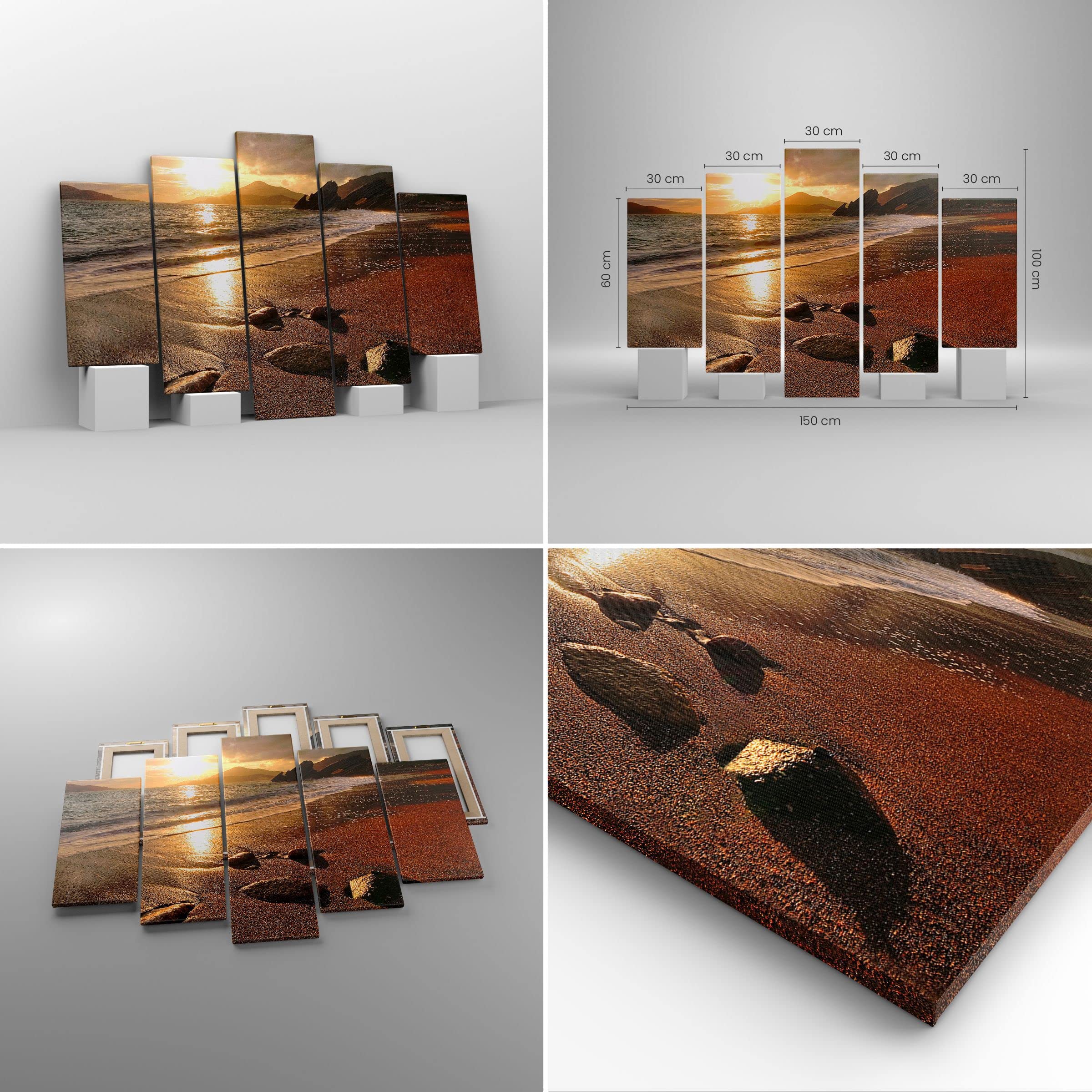 Stampe da Parete Moderne 120x40 cm Quadro su Tela Paesaggi Marino - 2527 | Spiaggia Nuvole Sera Quadro Decorativo XXL Set da 5 pezzi Soggiorno Arte da Parete Decorazione da Parete ARTTOR