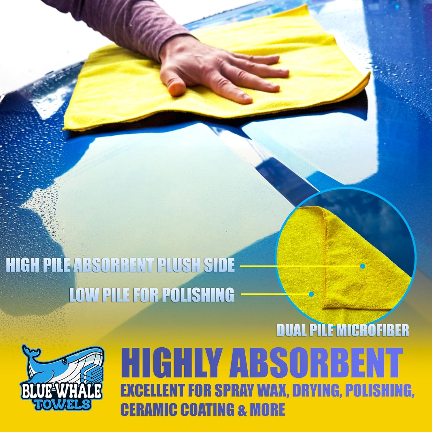 Premium Microfiber Cleaning Towels, 16 x 16 inches, 350 GSM, Yellow, Pack of 12
