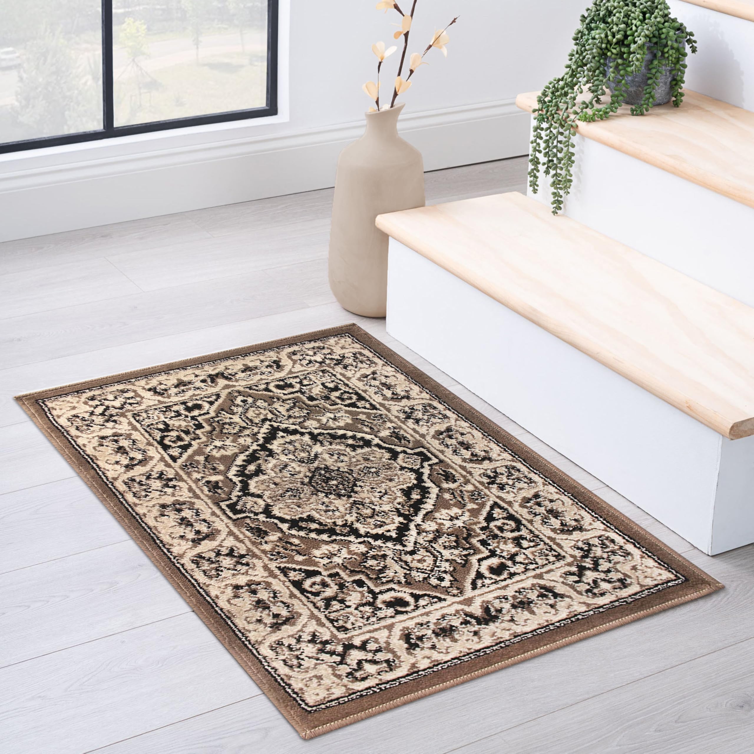 Tapis d'intérieur traditionnel Glendale envers jute anti-glisse pour sol de cuisine