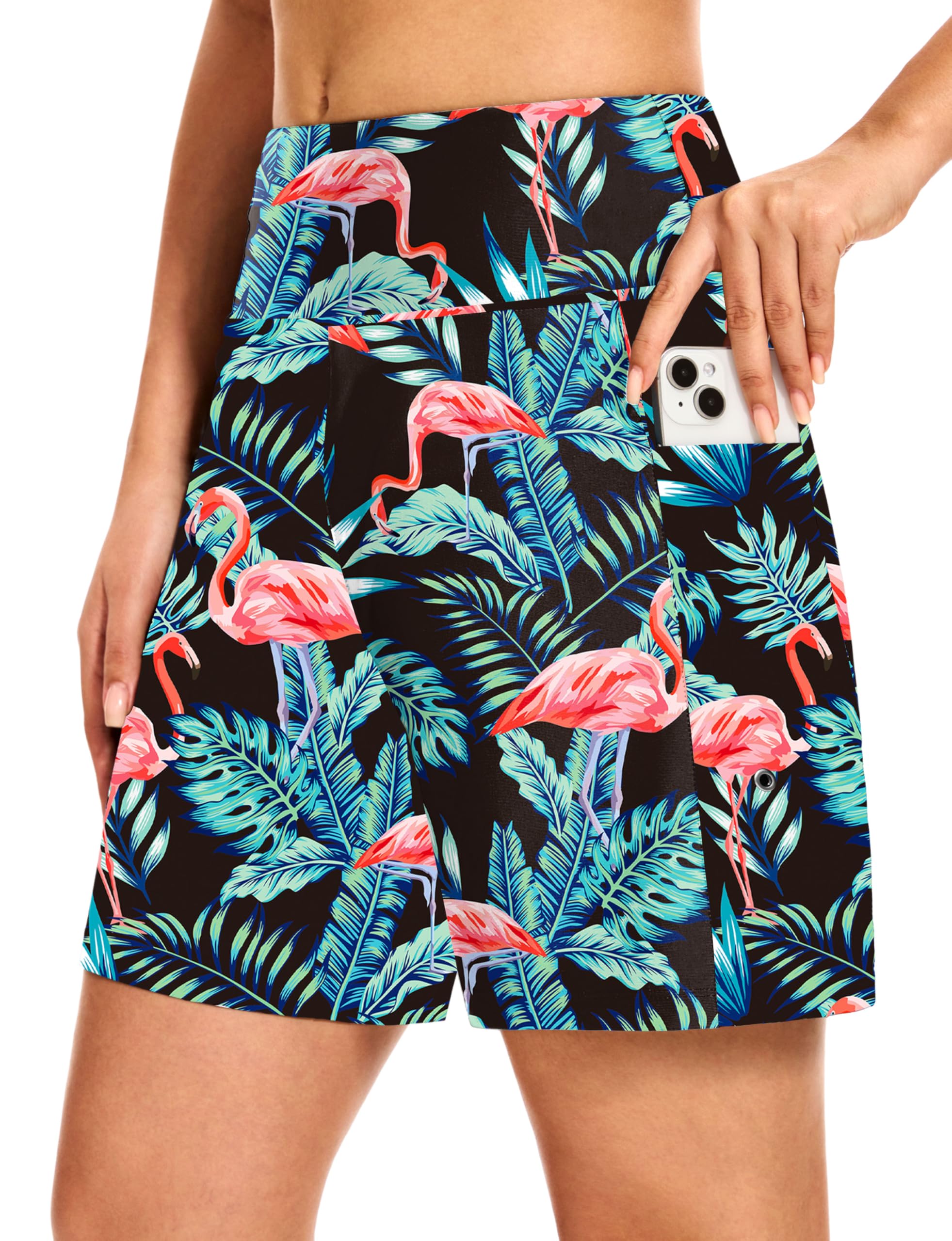 Blouty Women's 7" Long Swim Board Shorts with Pockets Liner High Waisted Quick Dry Beach Swimming Shorts for Women