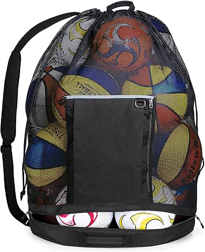 Bolsa de malla extra grande, bolsa de baloncesto y pelota de fútbol con sistema de cordón y correa de hombro ajustable para baloncesto, fútbol,