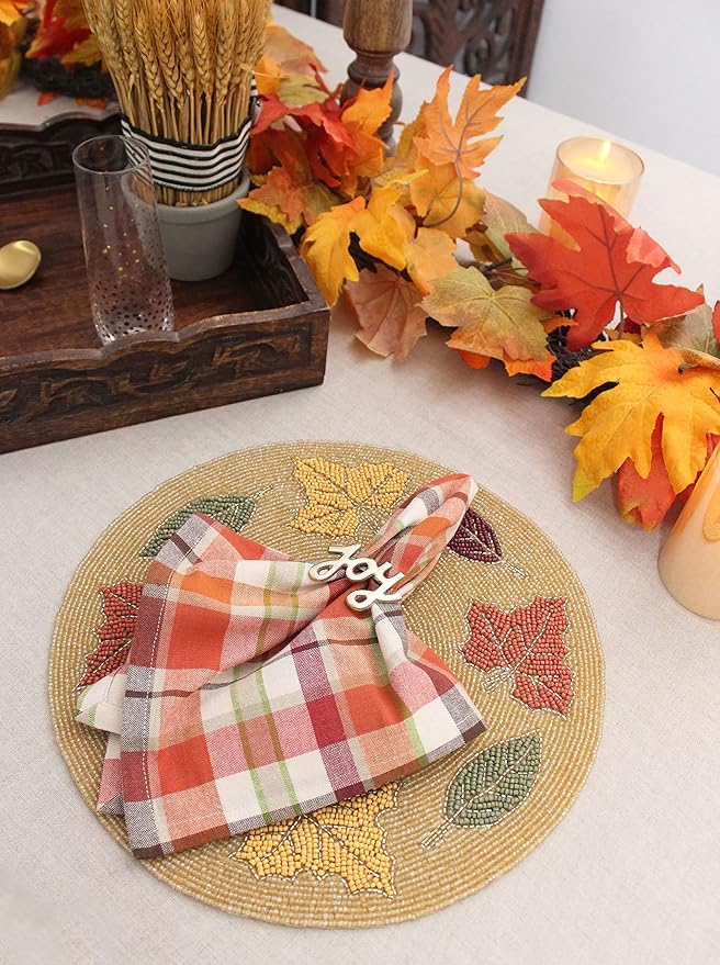 Servilletas de Tela COTTON CRAFT Plaid - Juego de 12 - 43x43 cm - Naranja miniatura 2