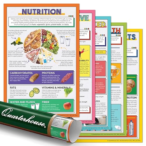 Quarterhouse 5 Poster Healthy Lifestyles Set, Health Classroom Learning Materials