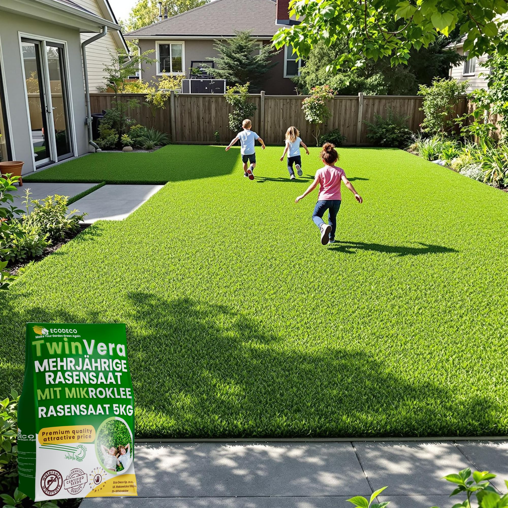ECODECO Grassamen mit Mikroklee Samen Rasen | Trockenheitsresistent Selbstverdickender Mikroklee Pipoline | Rasensamen Nachsaat Frühling 5kg