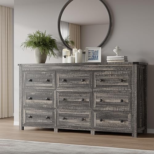 Miniatura 13 de Cómoda de 6 cajones, cofre de almacenamiento de madera moderno con cajones, soporte de TV para cómoda, organizador de cajones de madera con manijas