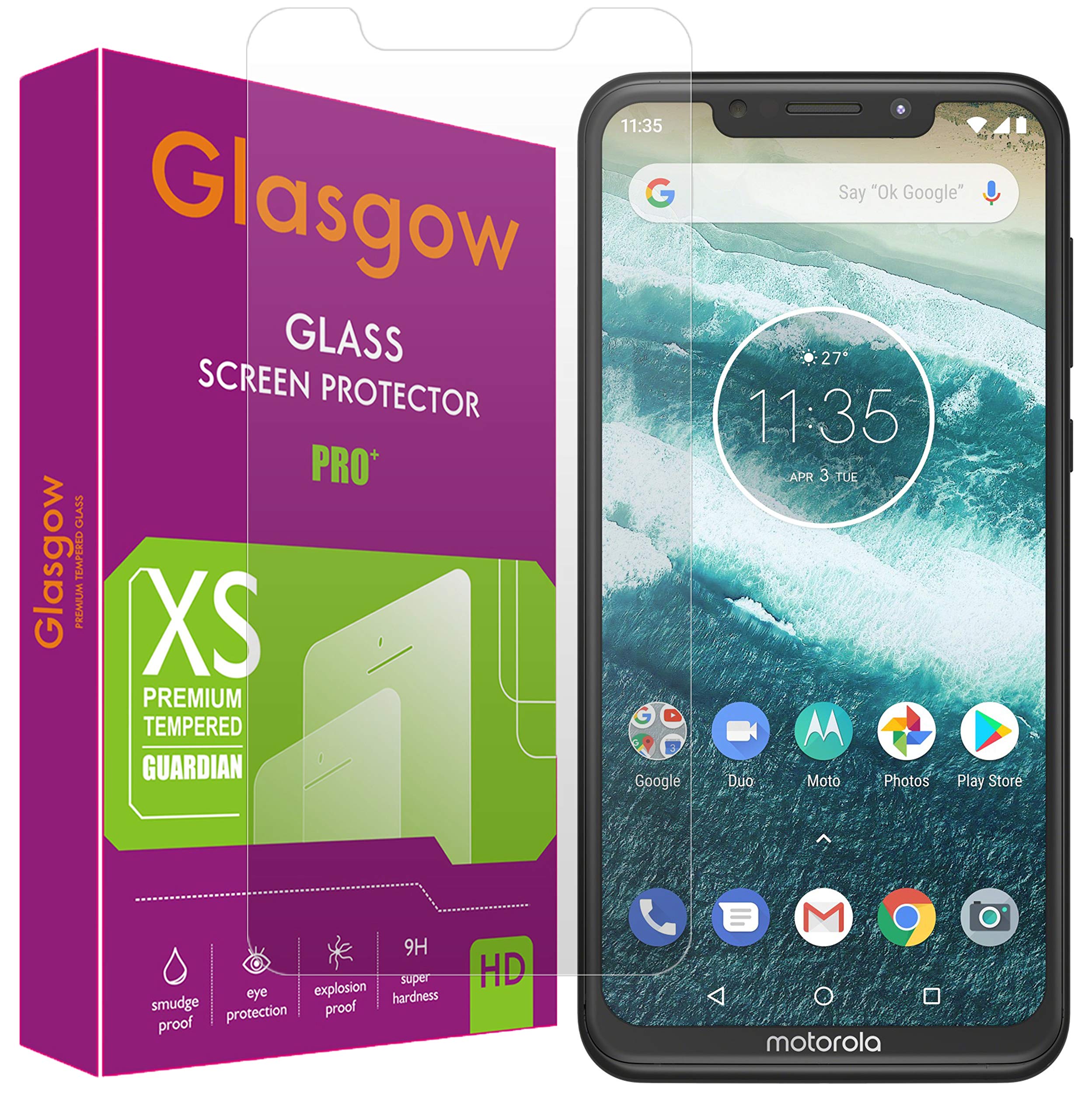 Glasgow 9H+ High Definition [HD] Tempered Glass for Motorola Moto One Power Screen Protection Premium Product [Curved Edges] [Gorilla] (B082HRHKPL) Amazon Price History, Amazon Price Tracker