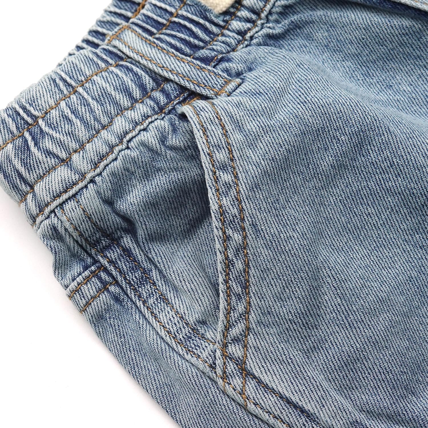 KIDSCOOL SPACE Children's Denim Shorts,Ribbed Elastic Waistband with Strings Summer Jeans Half Pants - Image 2