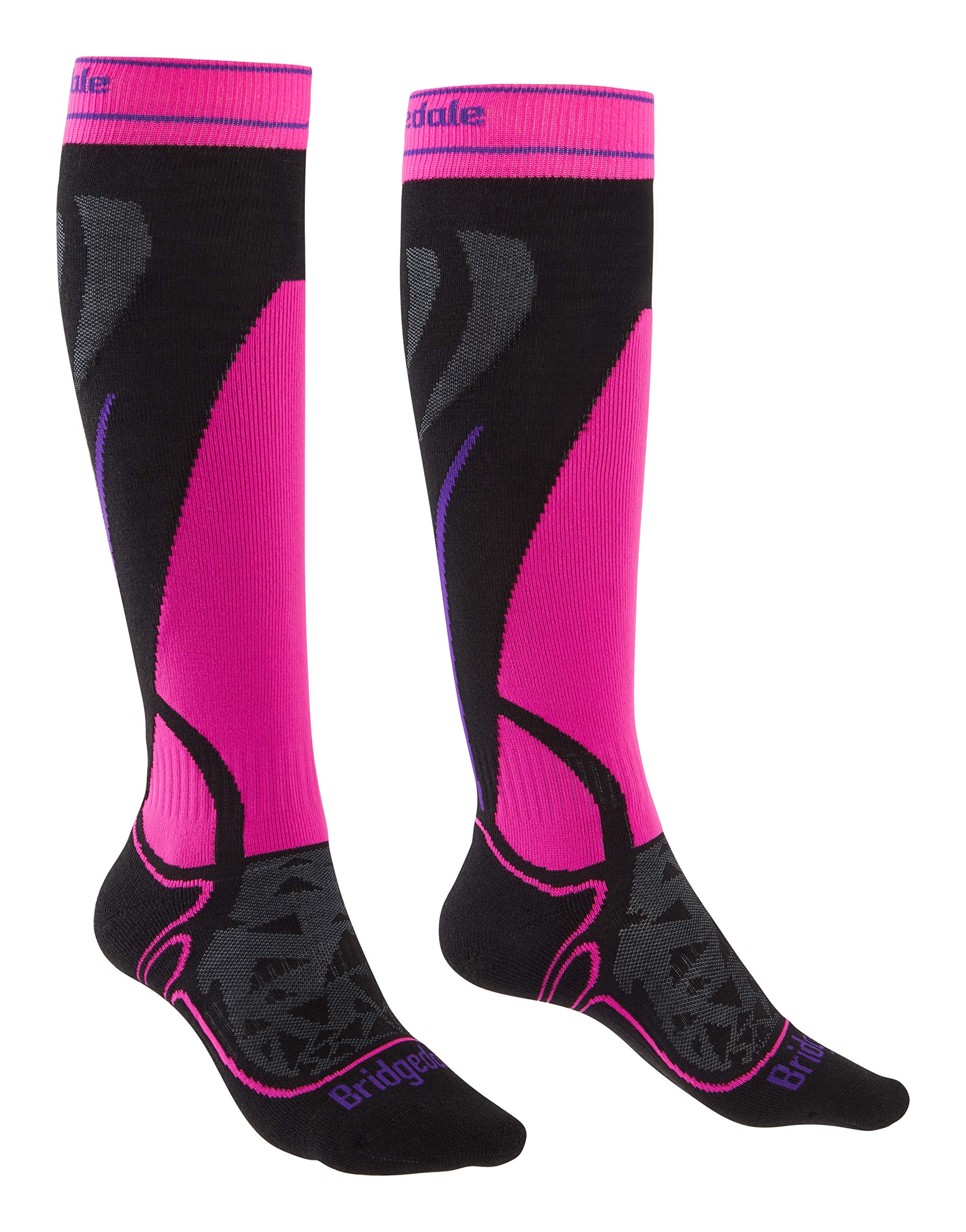 Bridgedale Women's Midweight Ski-Merino Endurance Socks, Black/Fluro, L