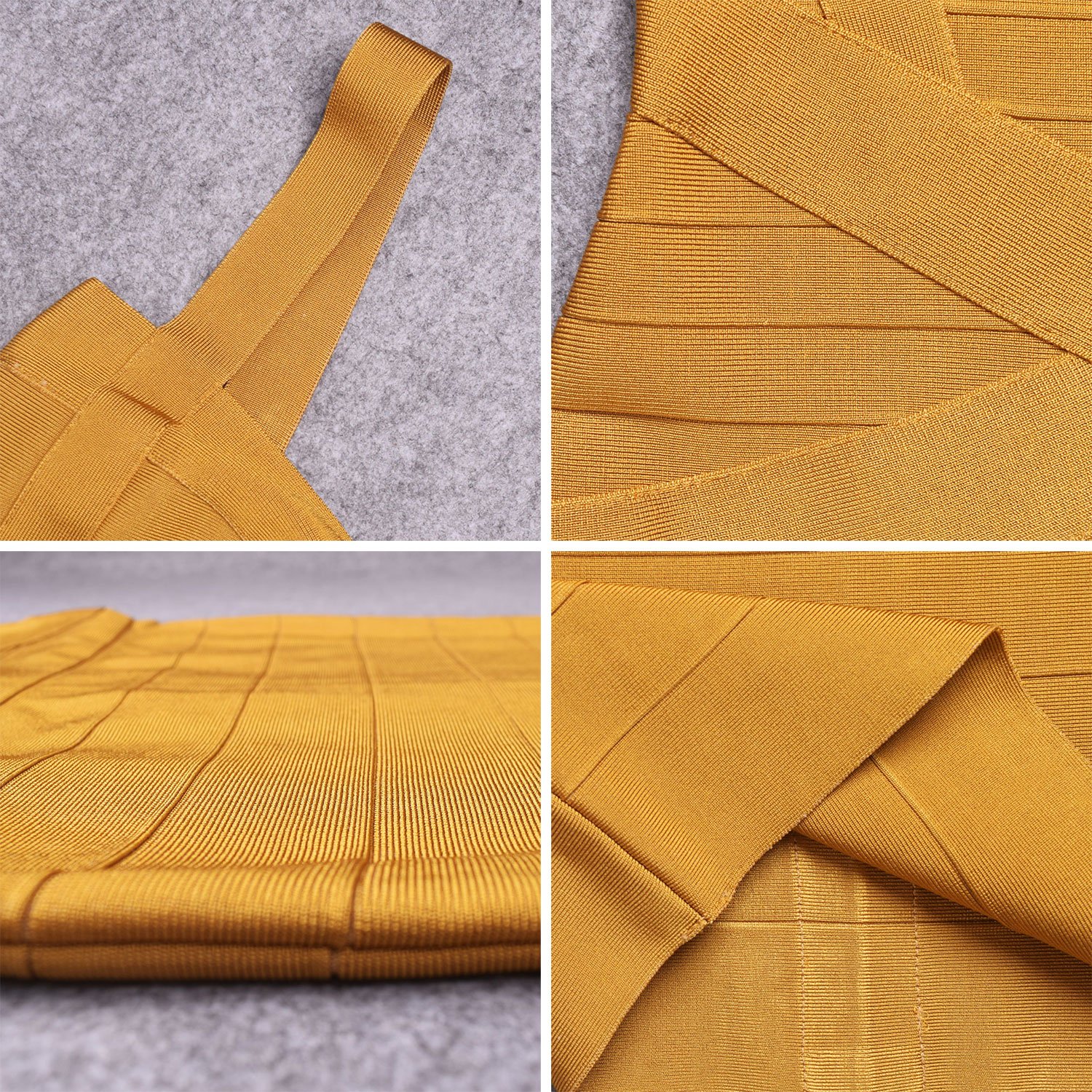Women's Spaghetti Strap Solid Mini Rayon Bandage Dress(L,Zenzero Giallo)