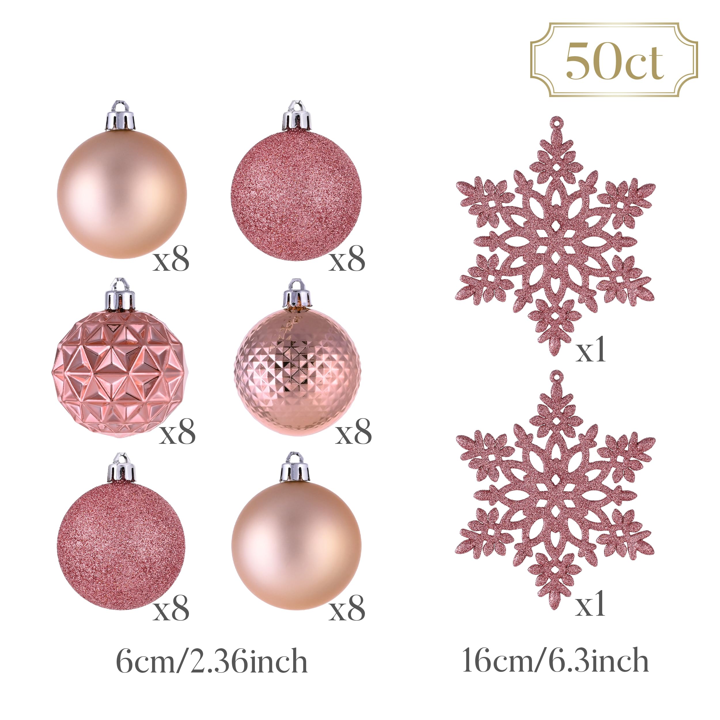 Valery Madelyn Lot de 50 Boules de Noël incassables pour Sapin de Noël, 6,9 cm, élégantes Roses à Suspendre pour décoration de fête de Noël