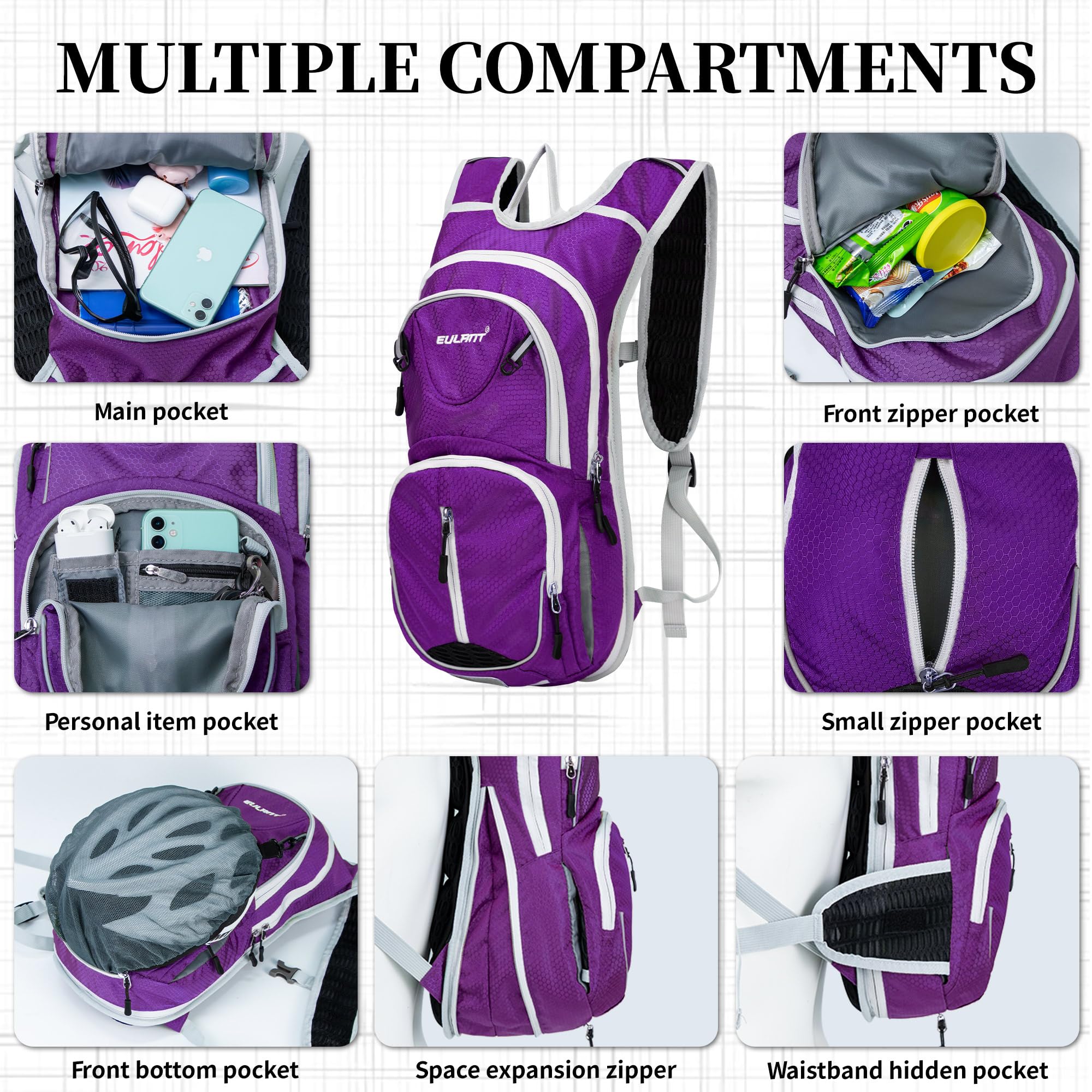 Zaino Ultraleggero Per MTB E Trekking - Impermeabile, 43x28x8cm, 0.3kg, Con Sacca D'Acqua, Unisex - Foto 8