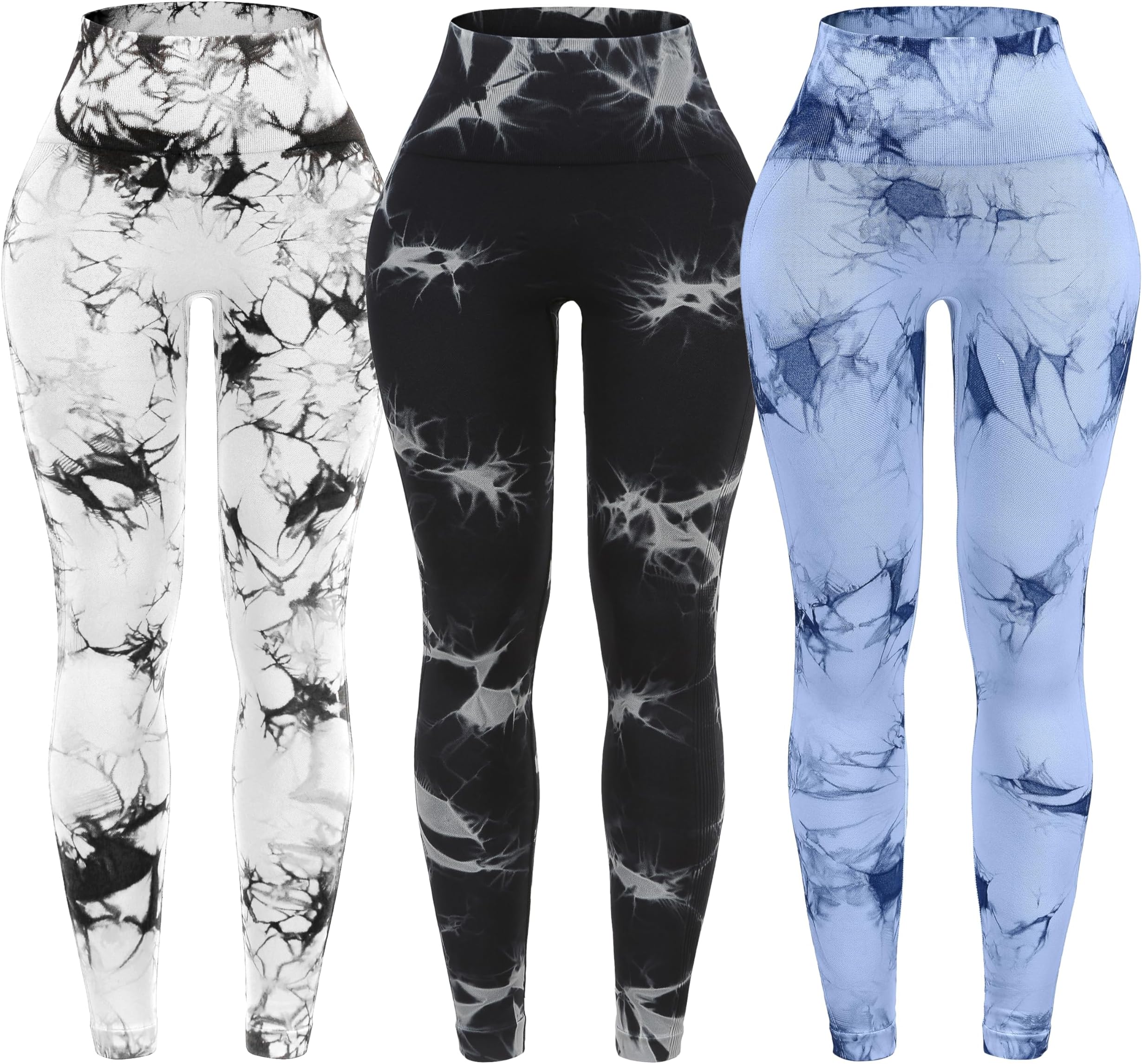 OVESPORT3 Pack Tie Dye Seamless High Waisted Workout Leggings for Women Scrunch Butt Lifting Yoga Gym Athletic Pants