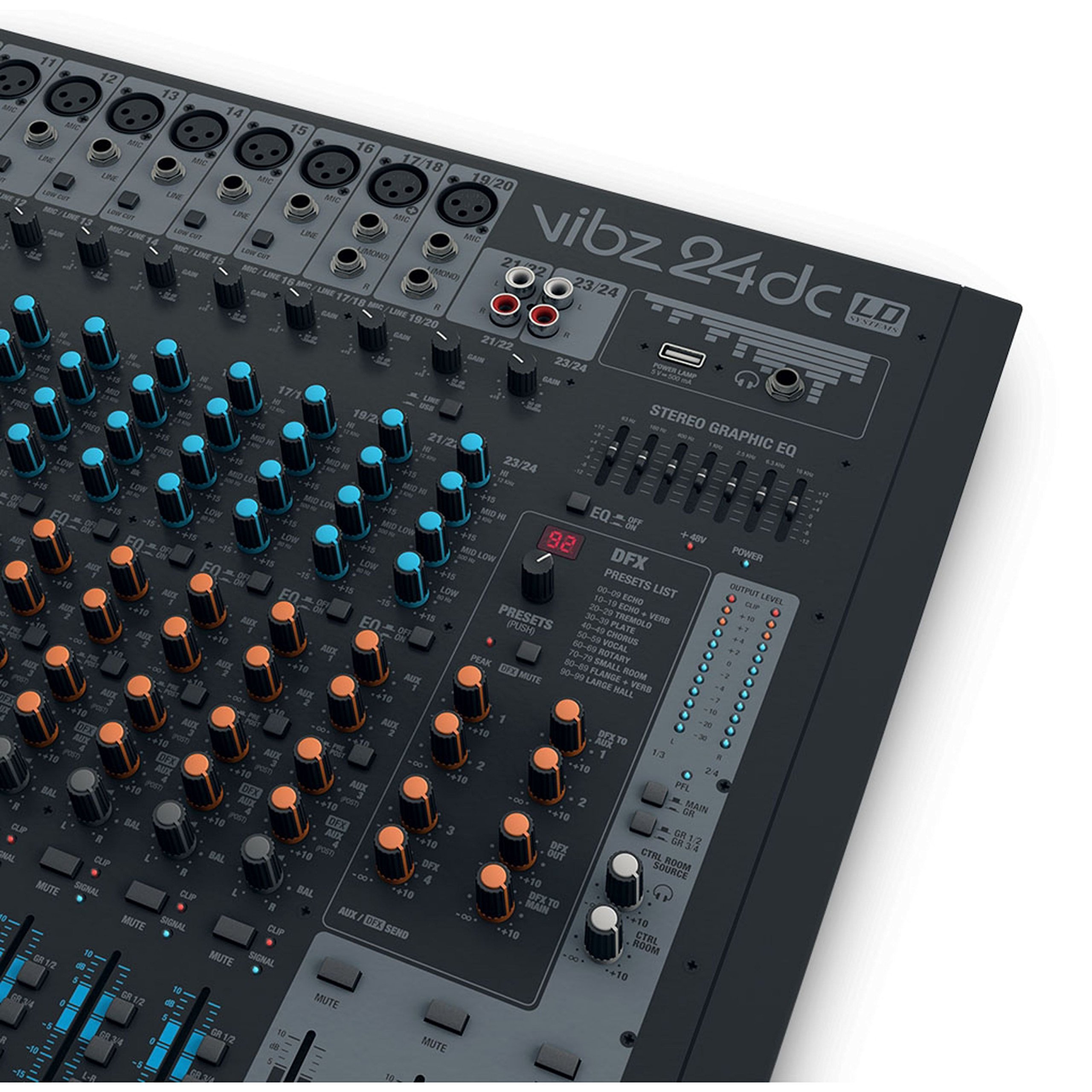 LD Systems VIBZ 24 DC - 24-Kanal Mischpult mit DFX und Kompressor, schwarz