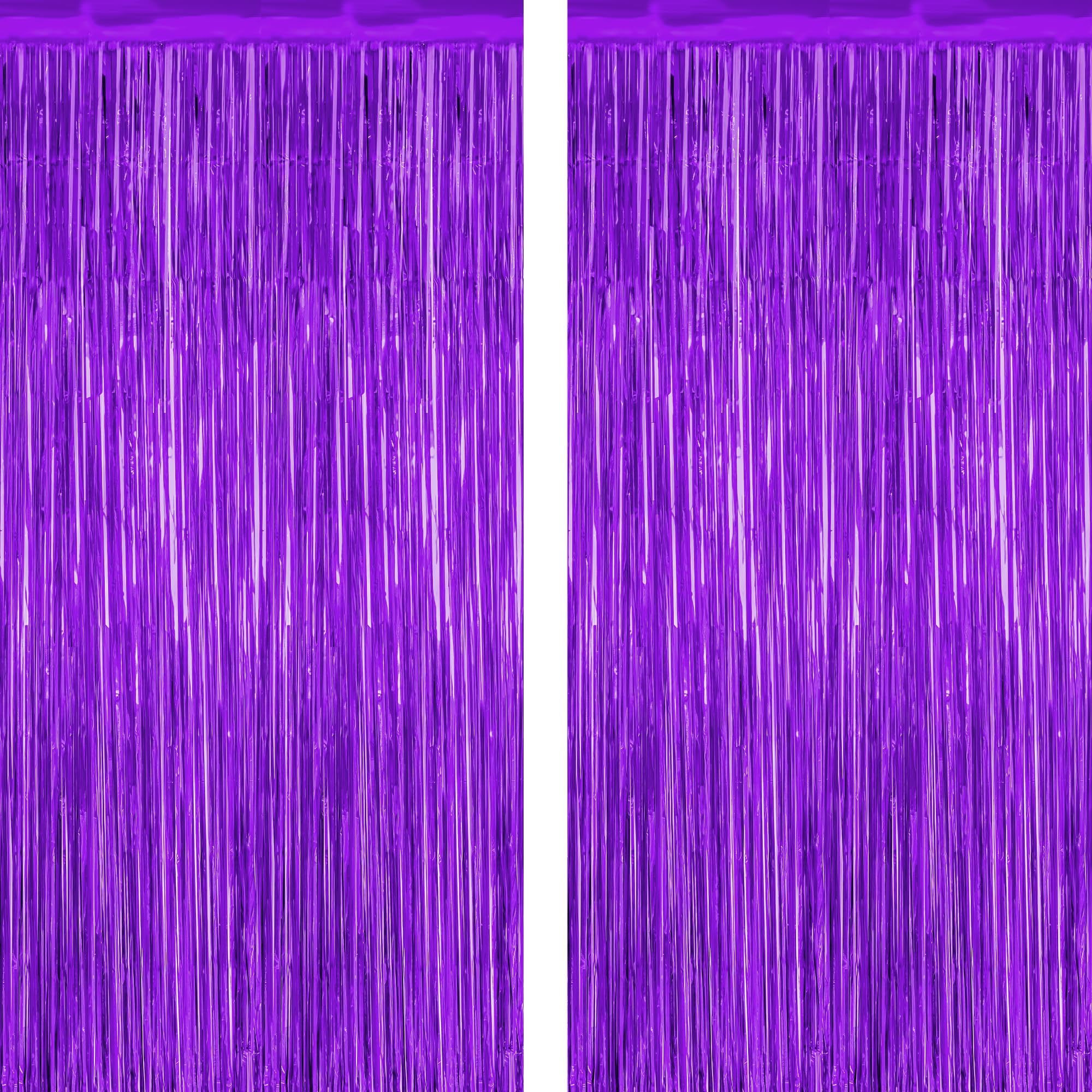 2 Pack Backdrop Curtains, 3.28 FT x 7.05 FT Purple Tinsel Backdrop, Metallic Purple Backdrop Fringe Curtains Foil Streamer, Party Supplies Photo Props for Anniversaires Wedding Party