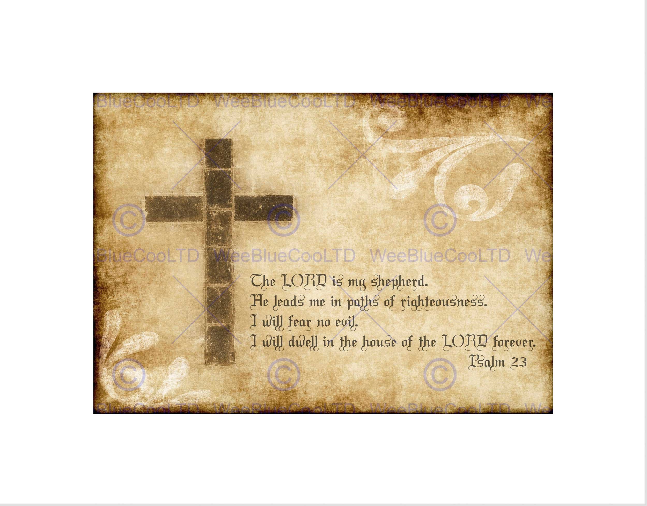 Wee Blue Coo PSALM 23 LORD SHEPHERD CROSS CHRISTIAN RELIGIOUS QUOTE ART PRINT B12X13828