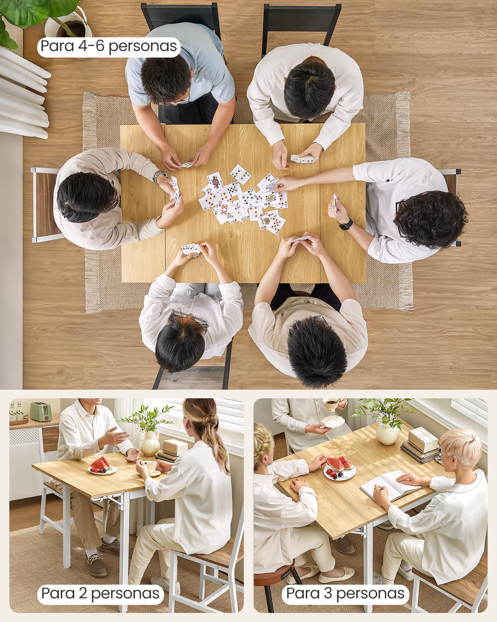 VASAGLE Mesa de Comedor, Mesa Extensible, Mesa de Hoja Abatible, para 2-4 Personas, para Cocina, para Espacios Pequeños, Roble Natural y Blanco Nube KDT077Y01