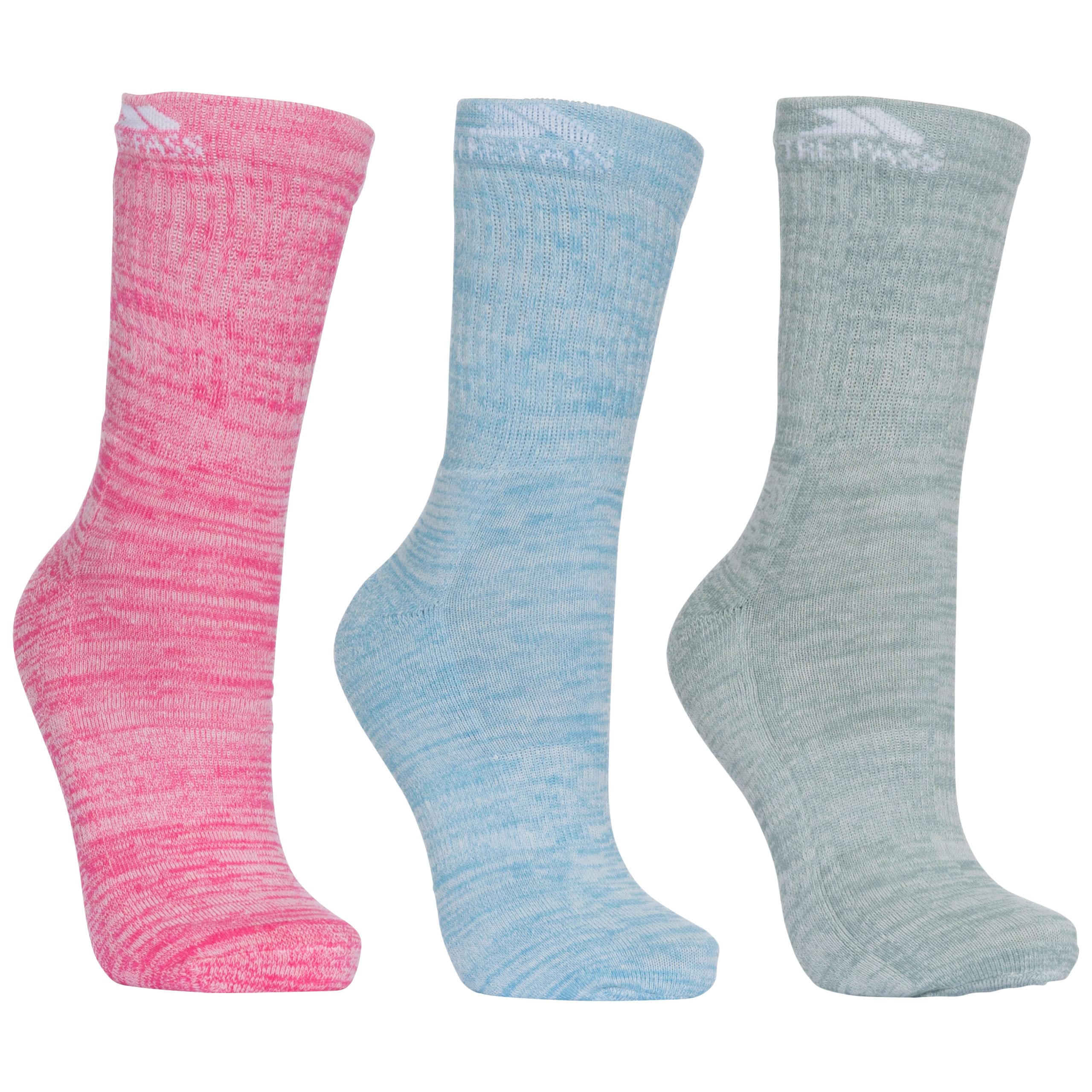 Trespass Womens Helvellyn Everyday Socks - 3 Pair Pack - Rose/Blue/Sage - 6-9UK