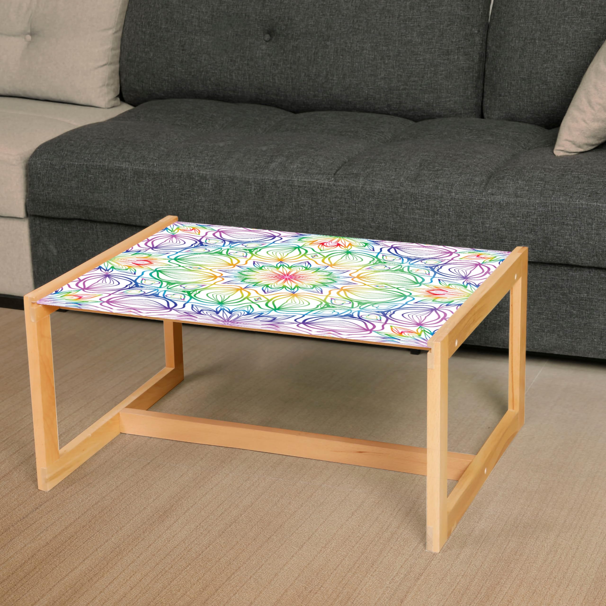 ABAKUHAUS Regenbogen-Mandala Couchtisch, Bunte Streifen, Acrylglas-Mitteltisch mit Holzrahmen für Büros Wohnheime, Groß Größe, Mehrfarbig Küche, Haushalt & Wohnen