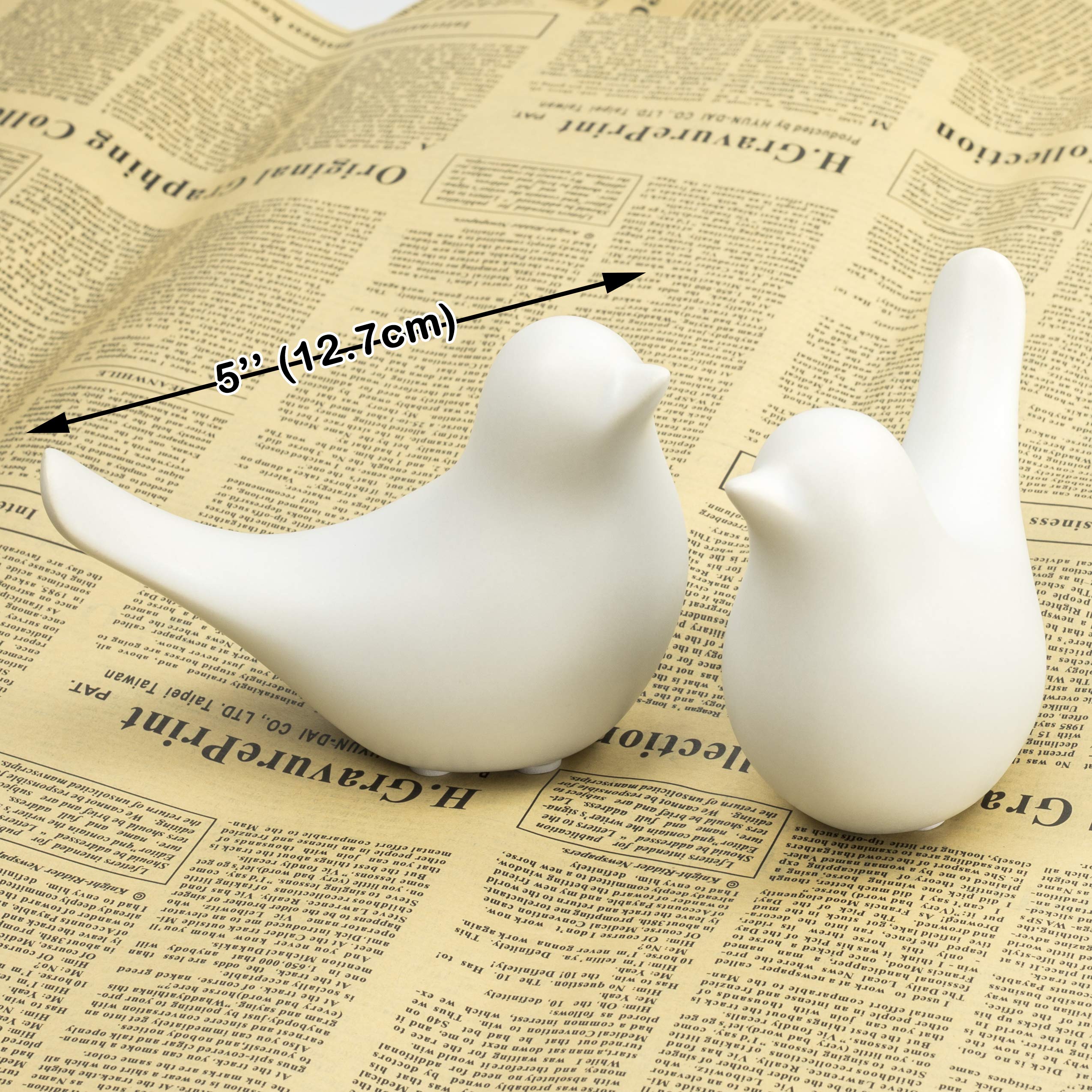 Bay Heights Porcelain Ceramic Little Bird Figure Figurine Craft Statue Sculpture Modern Natural Contemporary Decoration Decor (2 Large White Birds)