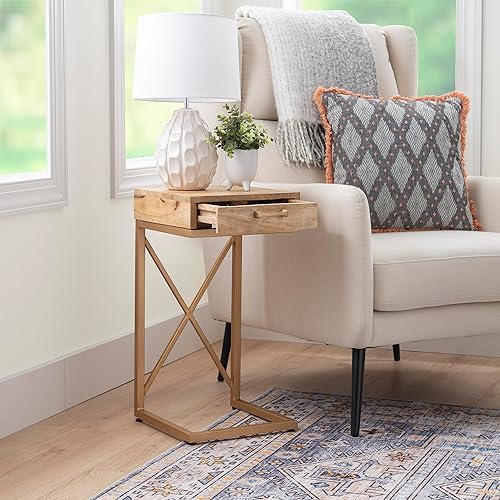 Miniatura 4 de Powell Justine - Mesa con marco de metal en forma de C y cajón de almacenamiento, color dorado y natural