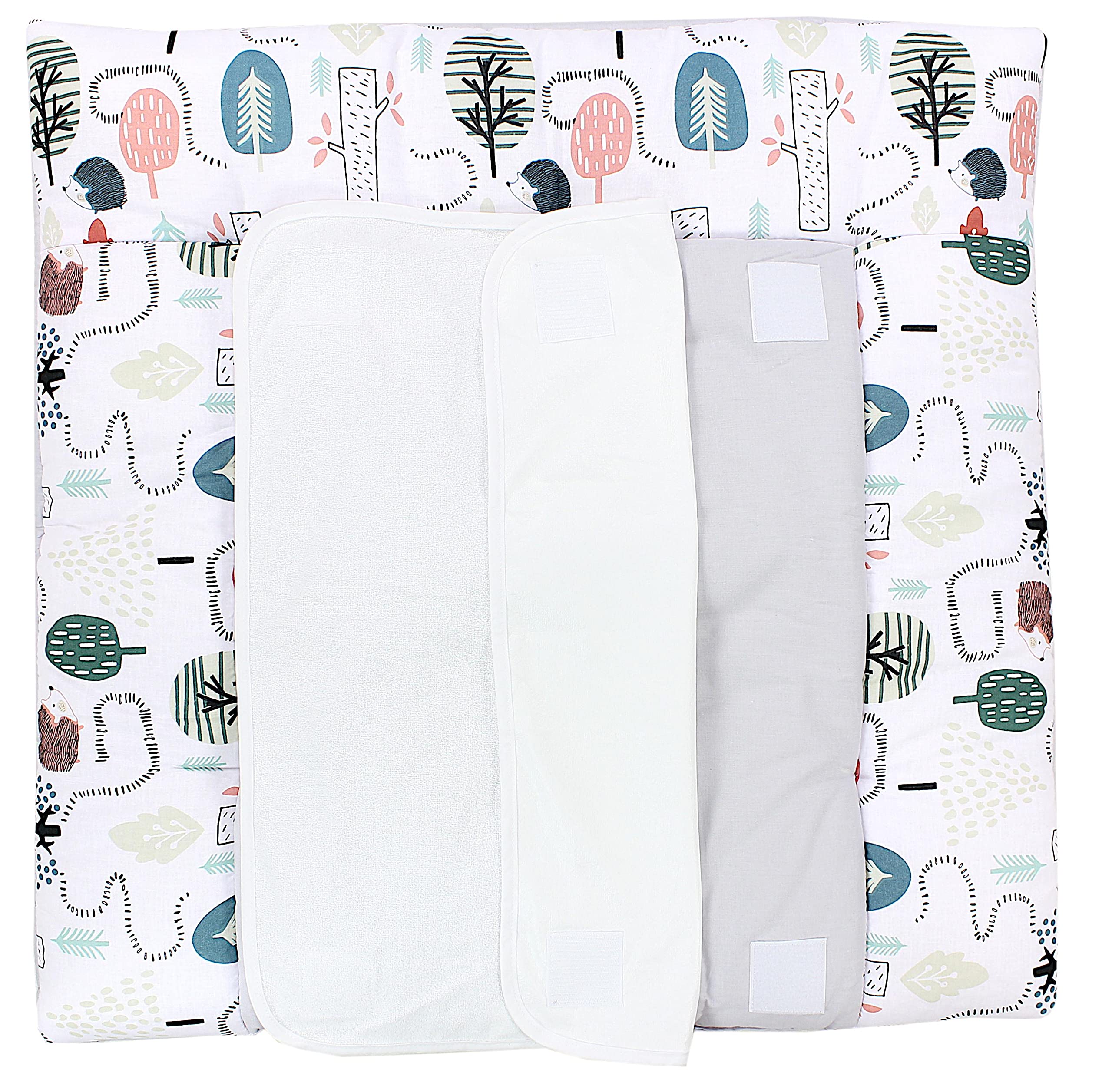 TupTam Wickelauflage mit 2 wasserfesten Frotteebezügen – weich gepolstert & hautfreundlich MAR02579, Farbe: Igel im Wald/Mint, Größe: 65 x 75 cm - 5