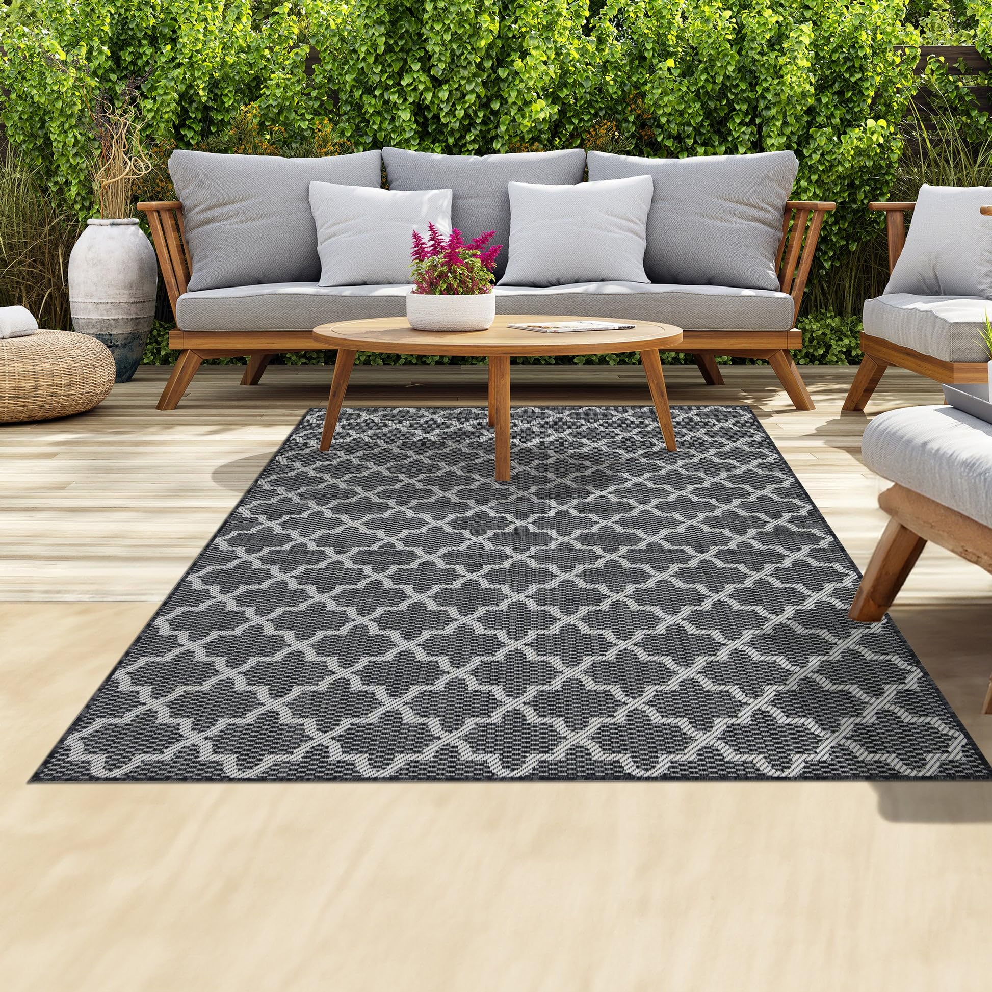 HomeArt Outdoor Rugs | Easy-Cleaning Indoor & Outdoor Area Rugs for Porch, Deck, Balcony, Garden, Picnic, Kitchen, Hallway | UV & Weather-Resistant Large Patio Rug Mats | Anthracite Cream 120 x 170 cm — image 1