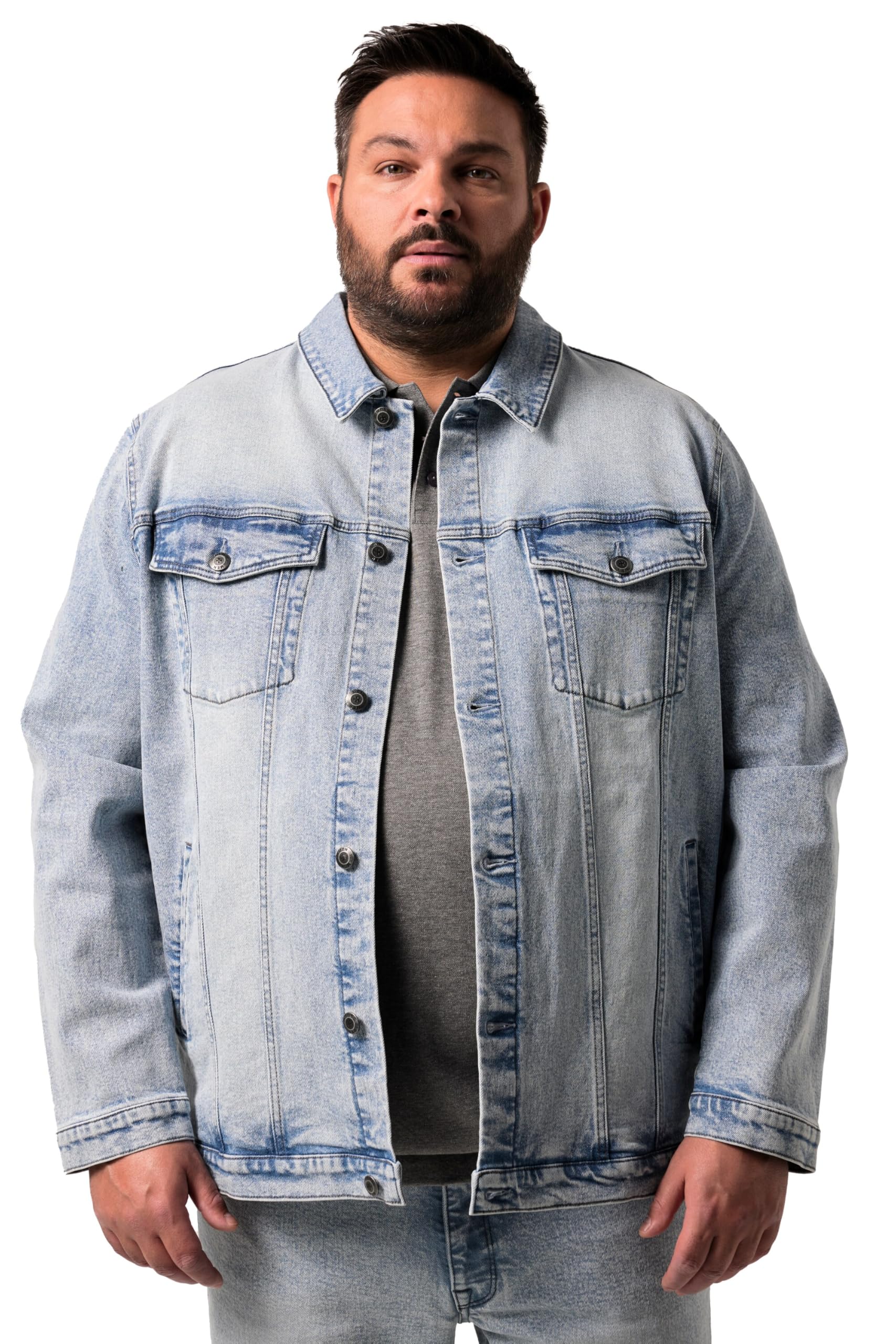 Men Plus Herren große Größen Übergrößen Menswear L-8XL Jeansjacke, Bleached Denim, Brusttaschen 840394