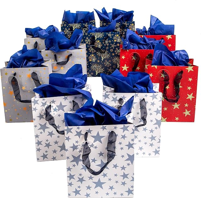 Scarlet Genie Luxury Set of 12 Assorted Gift Bags with Tissue Paper and Matching Tags, christmas