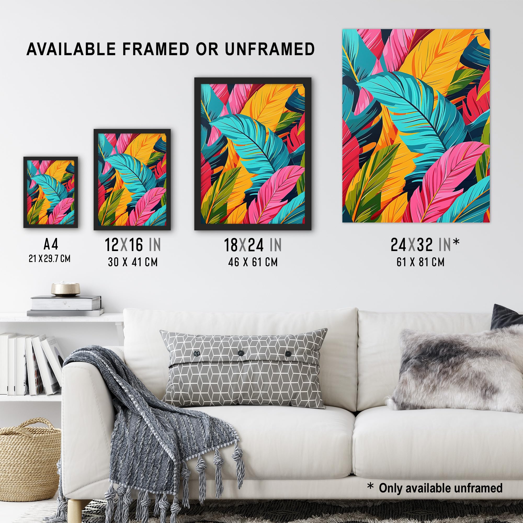 Artery8 Colourful Tropical Fronds Stylised Leaves Pattern Living Room Large Wall Art Poster Print Thick Paper 18X24 Inch - Image 3
